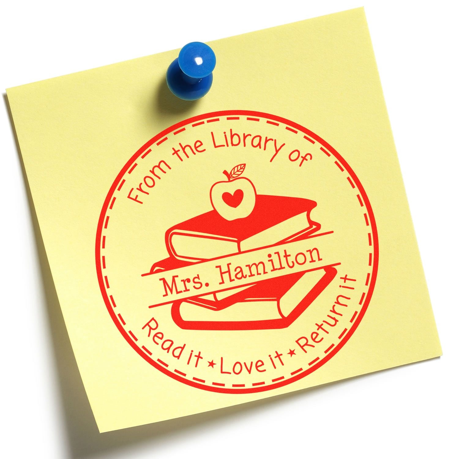 Apple Heart Self-Inking Custom Teacher Book Return Stamp - Engineer Seal Stamps