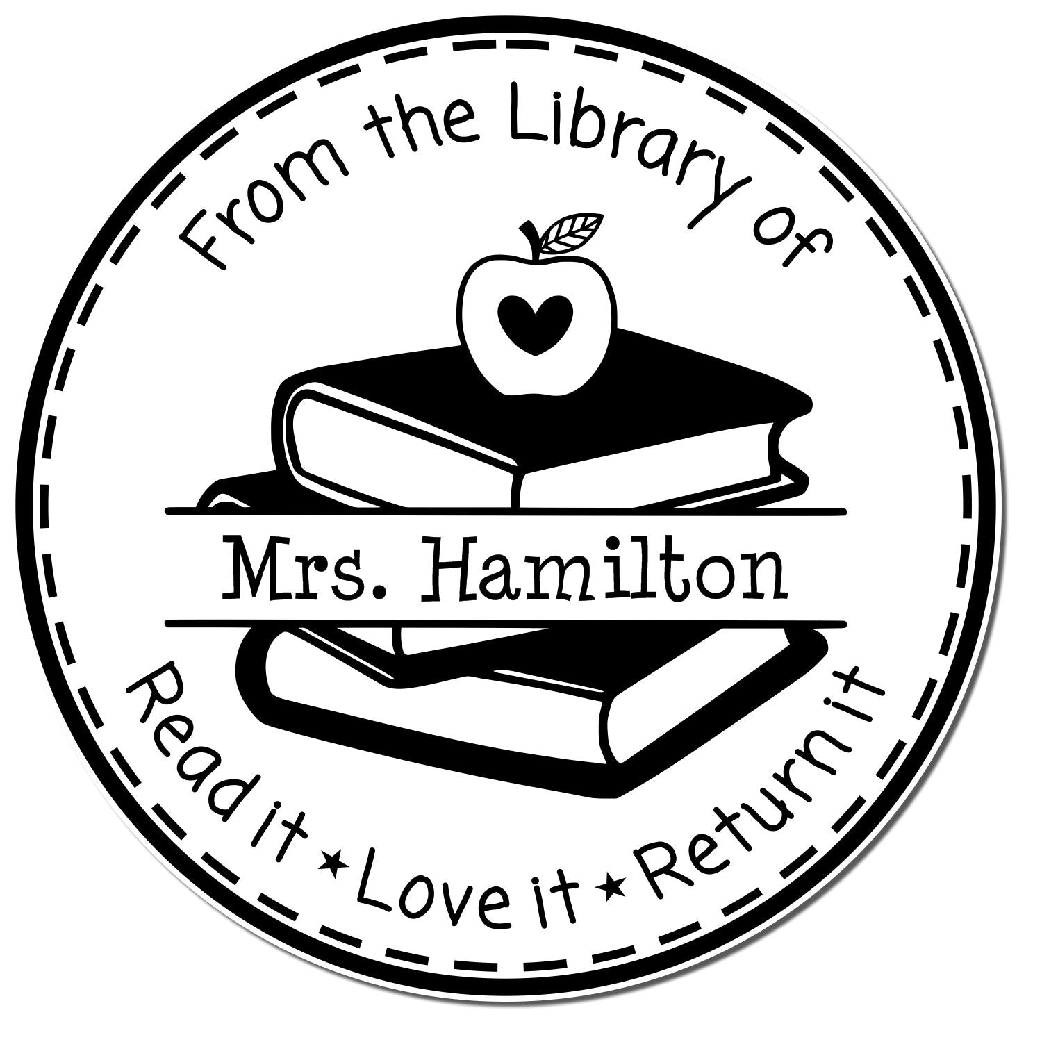 Apple Heart Self-Inking Custom Teacher Book Return Stamp - Engineer Seal Stamps
