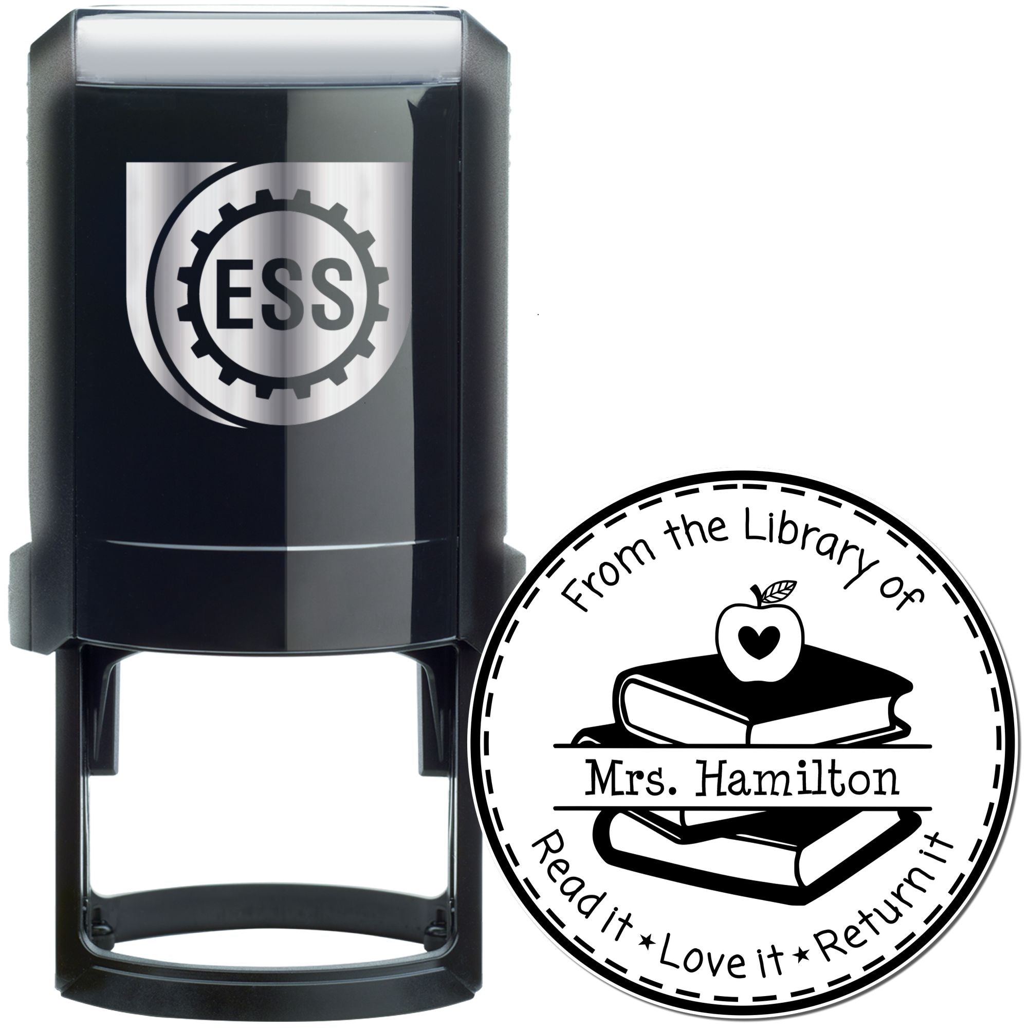 Apple Heart Self-Inking Custom Teacher Book Return Stamp - Engineer Seal Stamps