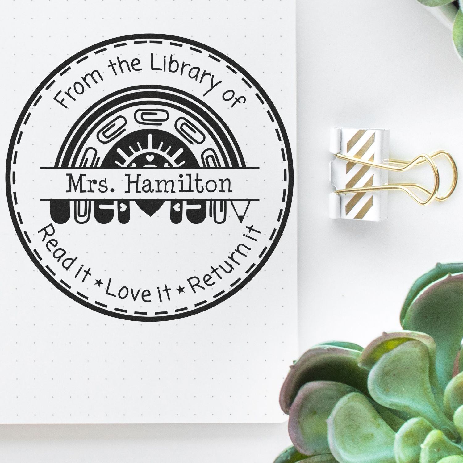 Paperclip Rainbow Customized Read It Love It Return It Stamp