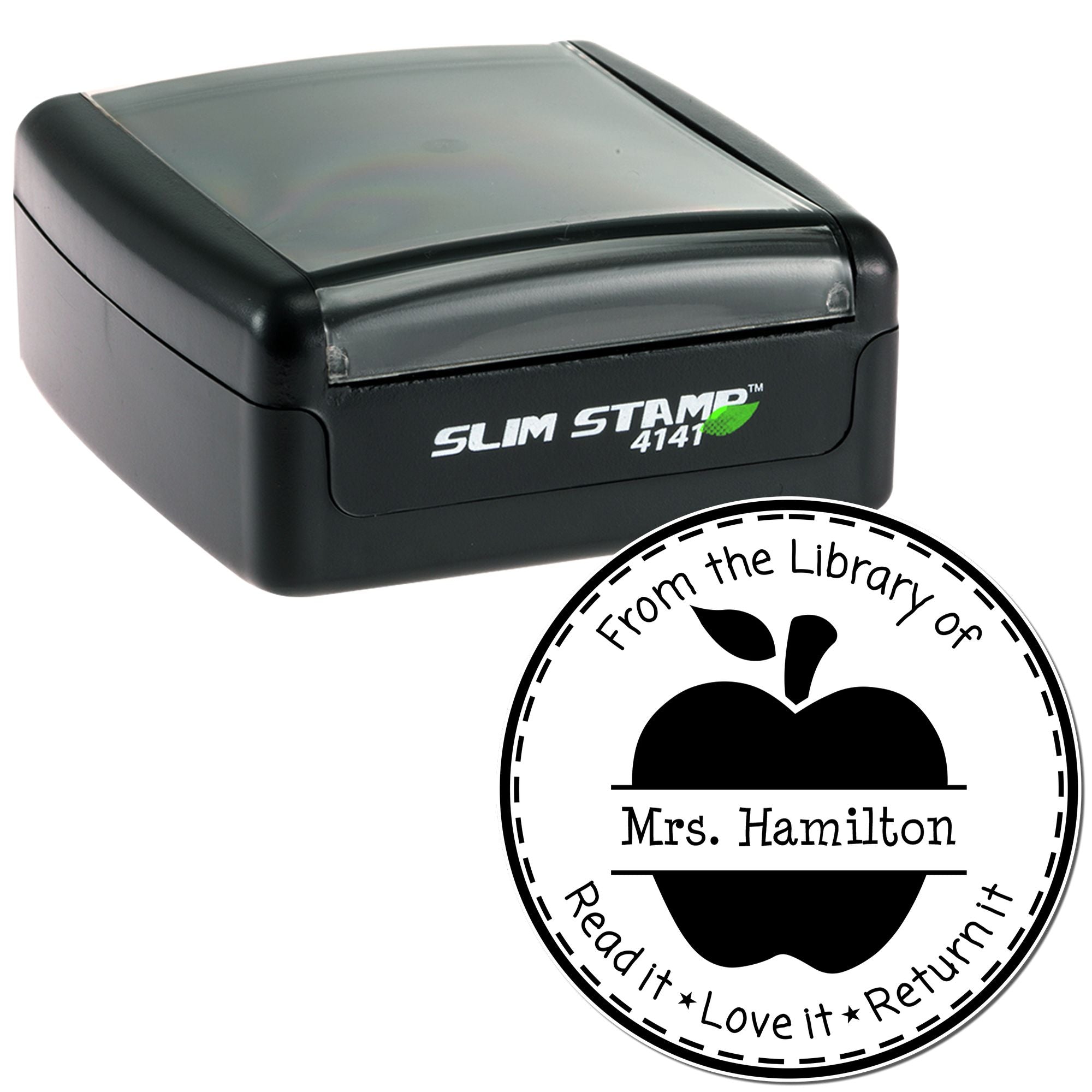 Pre-Inked Solid Apple Customized Classroom Library Stamp - Engineer Seal Stamps