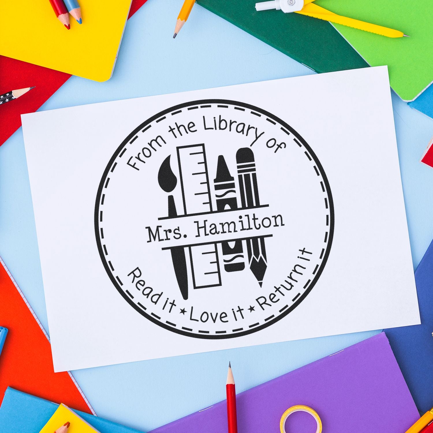 Pre-Inked Art Tools Customized Library With Teacher's Name Stamp - Engineer Seal Stamps