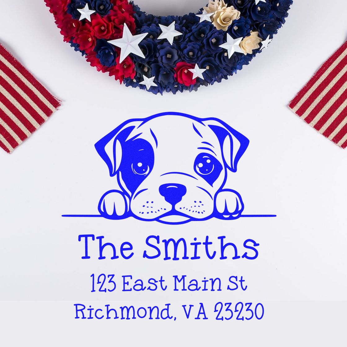 Self-Inking American Staffordshire Terrier Peeking Puppy Name and Address Stamp - Engineer Seal Stamps