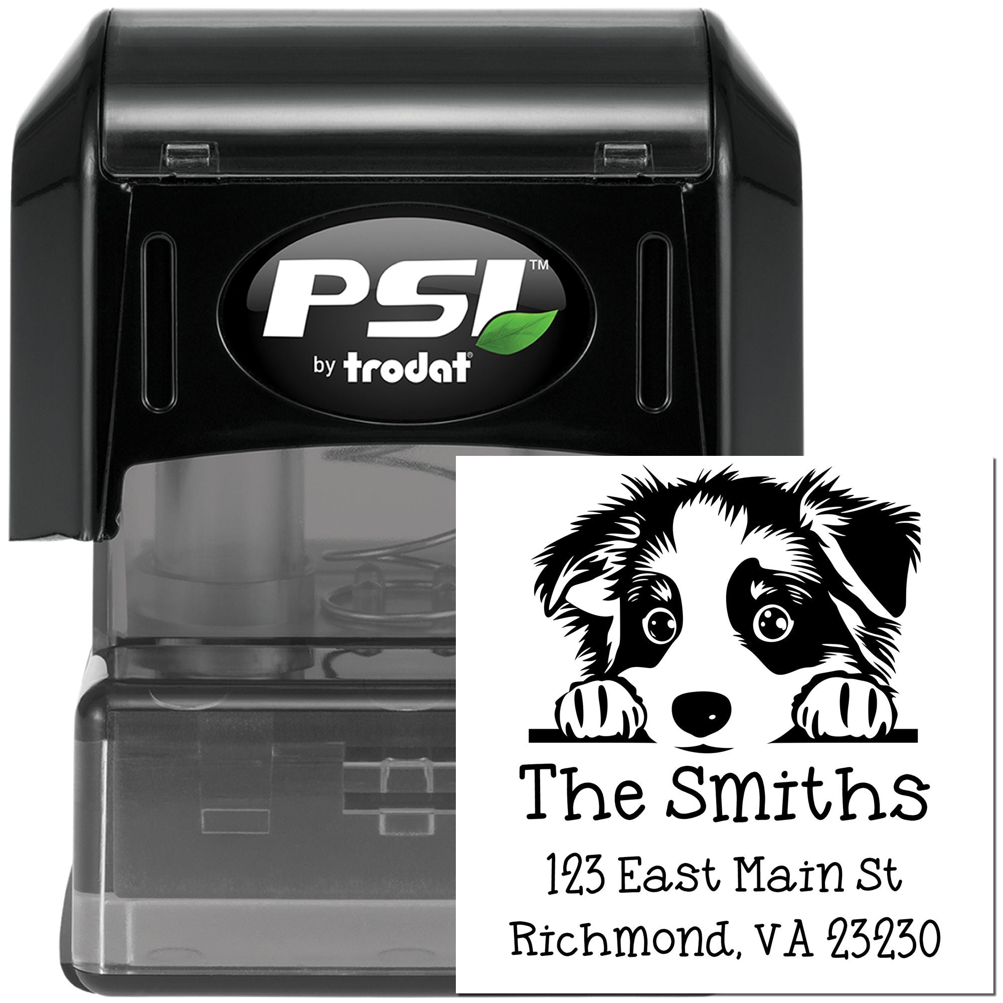 PSI Pre-Inked Australian Shepherd Puppy Dog Personalized Mailing Stamp - Engineer Seal Stamps