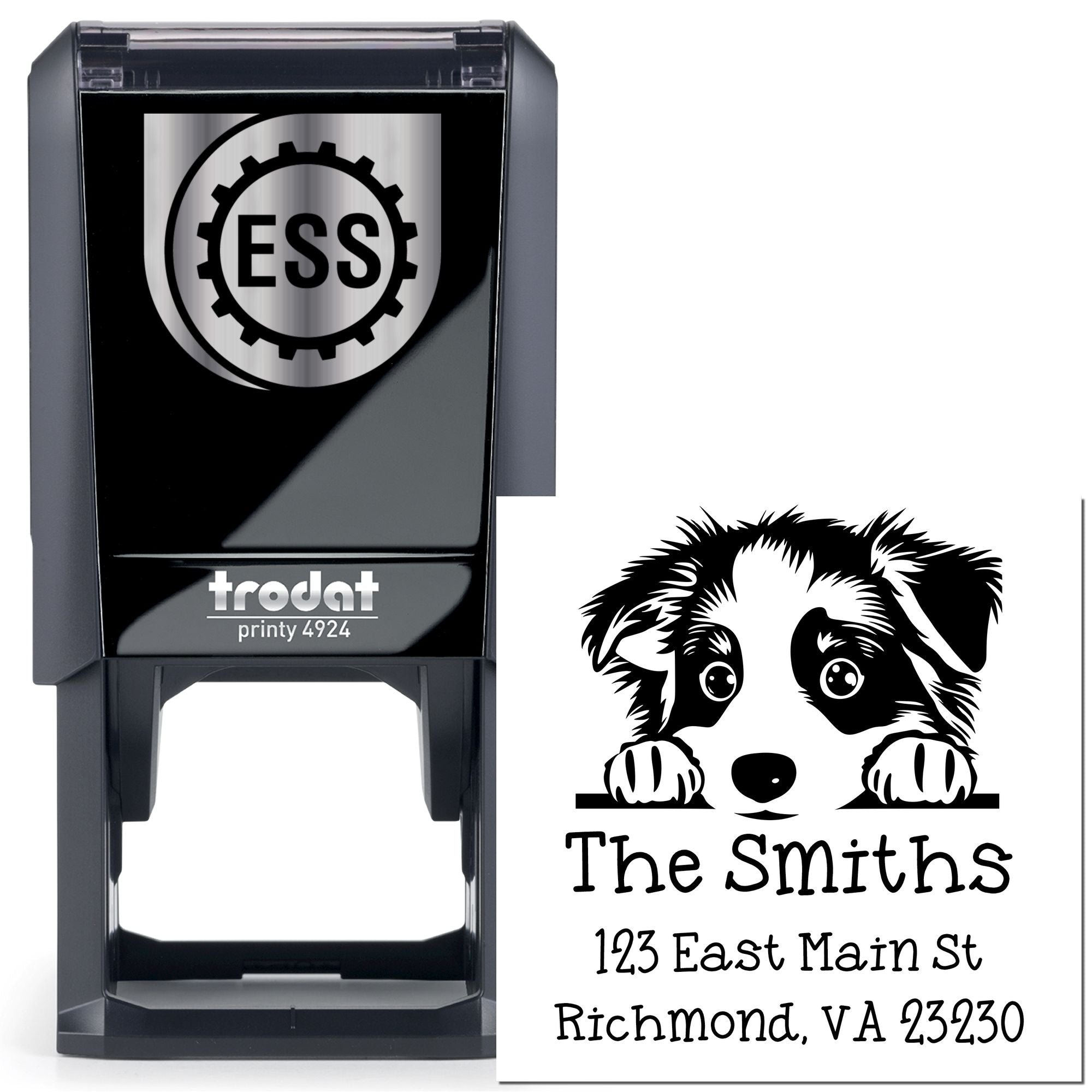 Self-Inking Australian Shepherd Peeking Puppy Mail Stamp - Engineer Seal Stamps