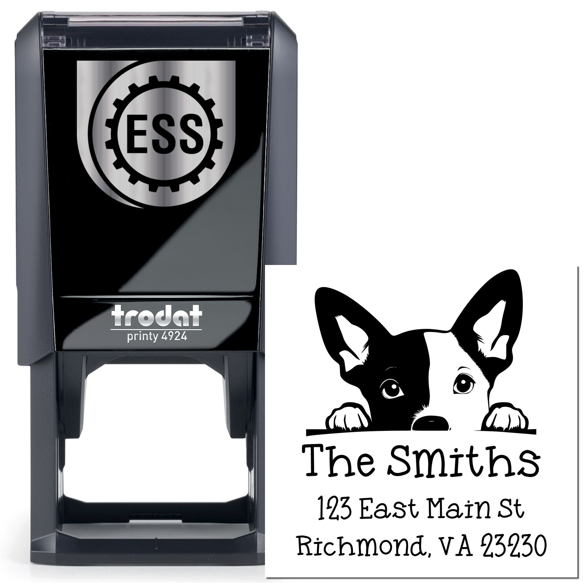 Self-Inking Basenji Peeking Puppy Home Address Stamp - Engineer Seal Stamps