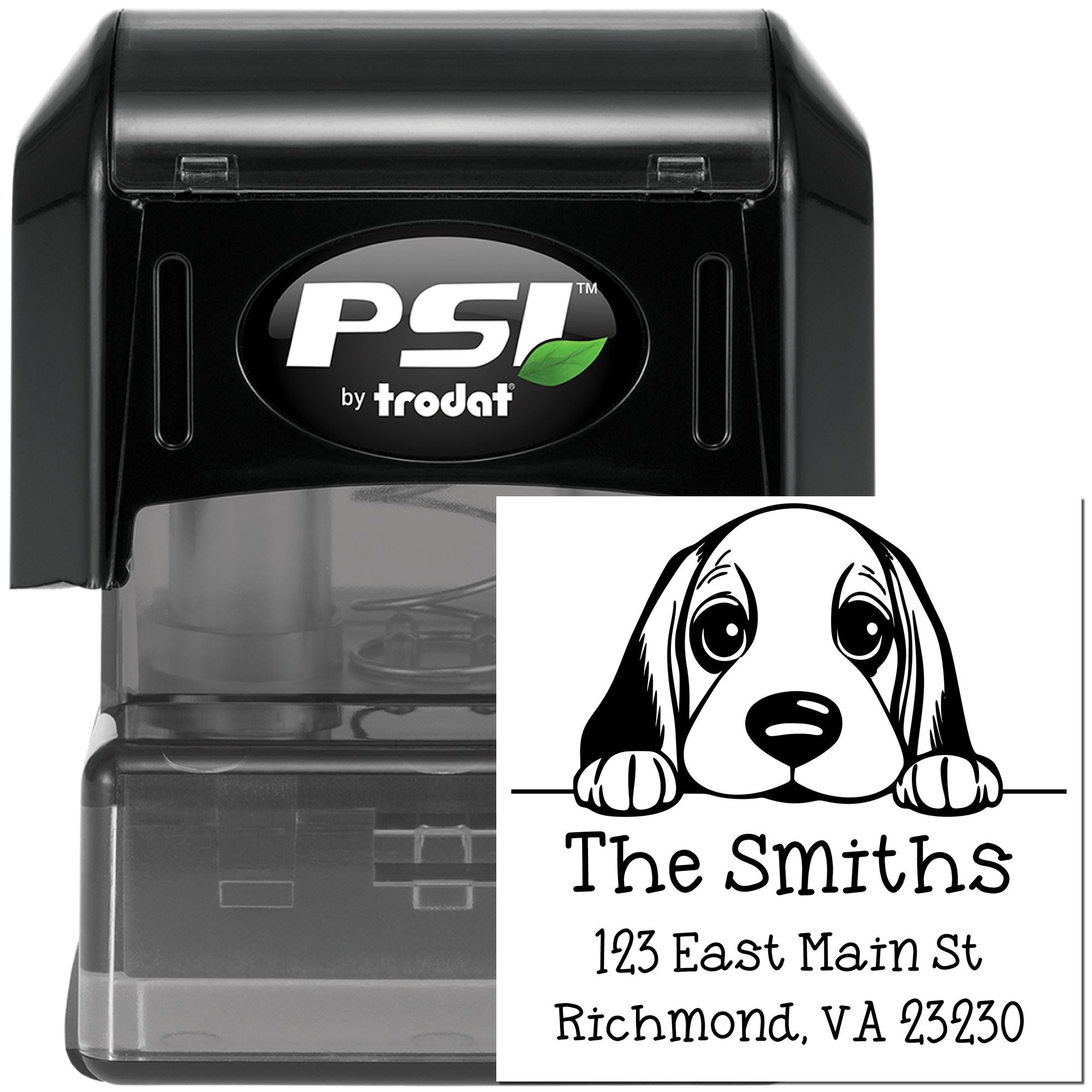 PSI Pre-Inked Basset Hound Puppy Dog Personalized Home Address Stamp - Engineer Seal Stamps