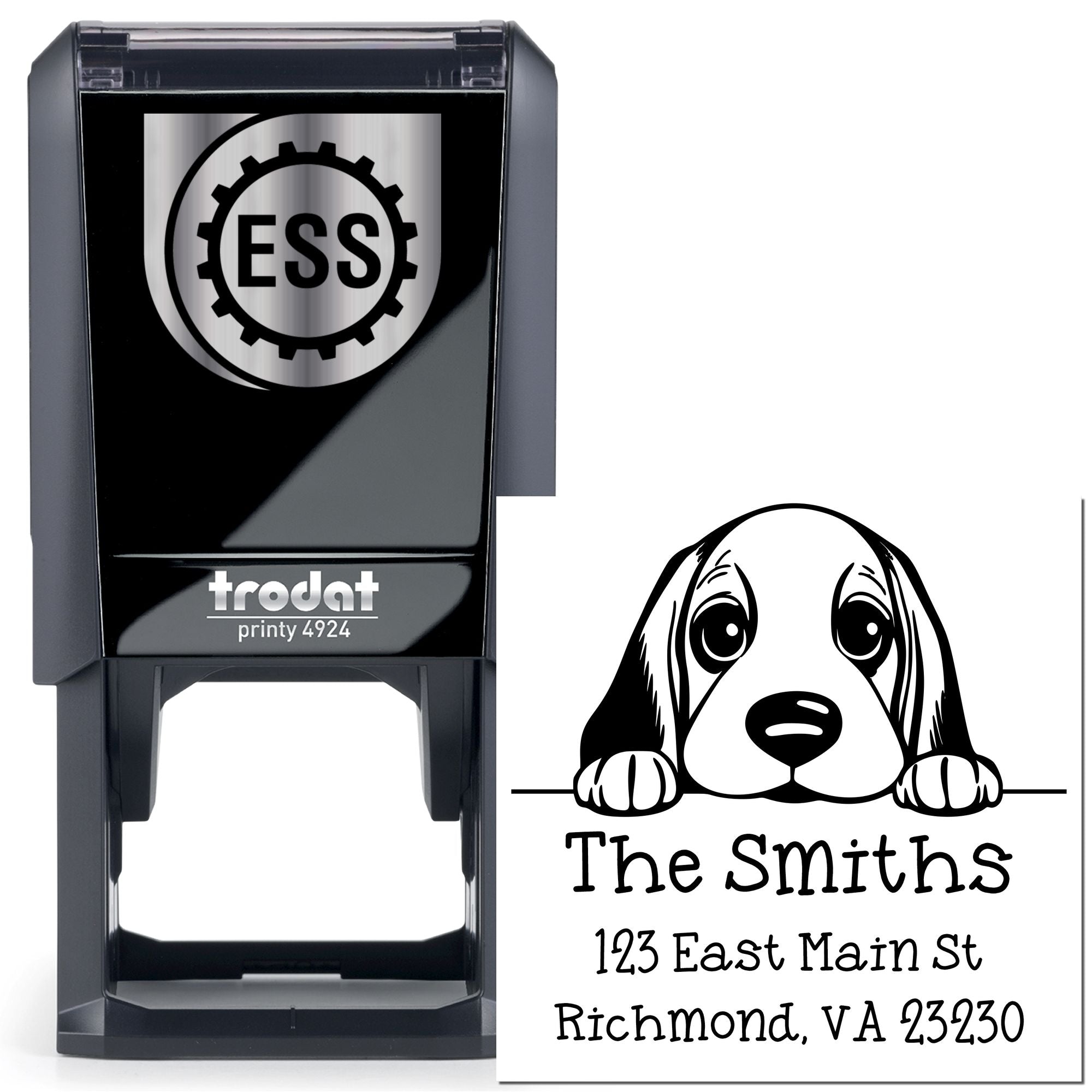 Self-Inking Basset Hound Peeking Puppy New Home Address Stamp - Engineer Seal Stamps