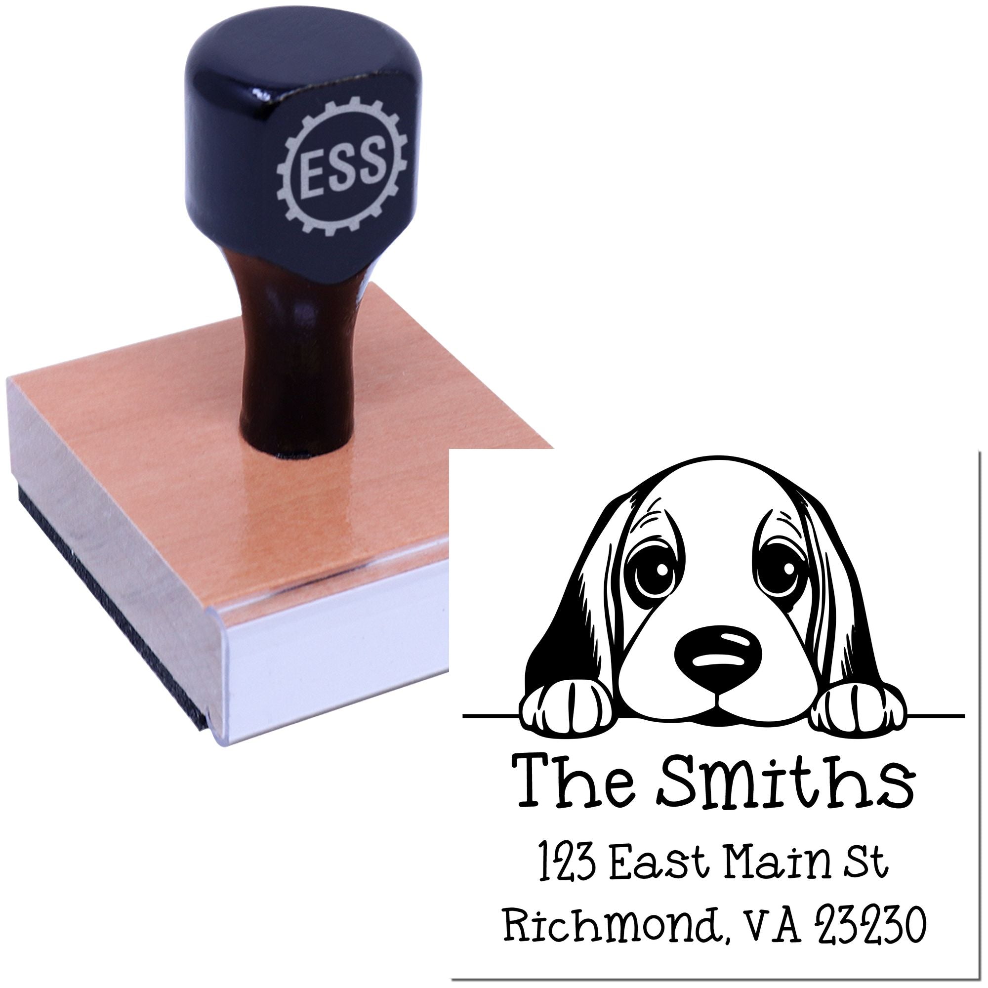 Wood Handle Basset Hound Puppy Custom Address Return Stamp - Engineer Seal Stamps