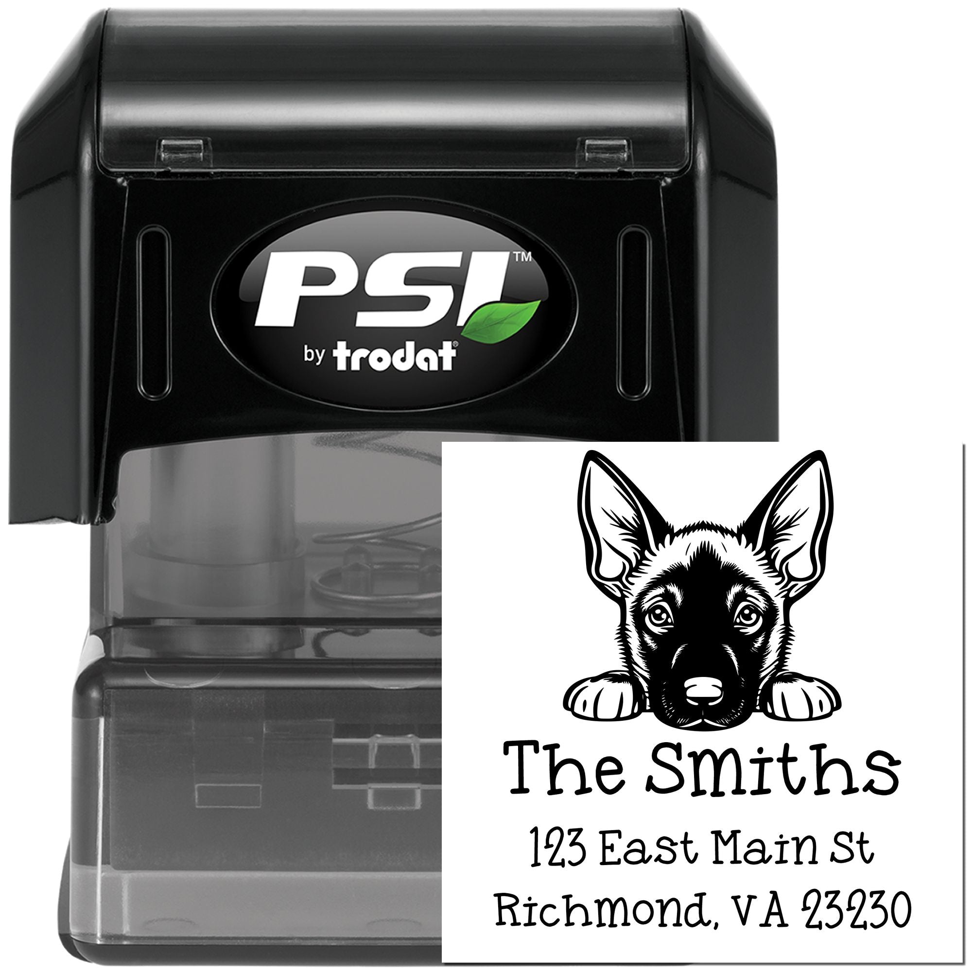 PSI Pre-Inked Belgian Malinois Puppy Dog Personalized Address Return Stamp - Engineer Seal Stamps
