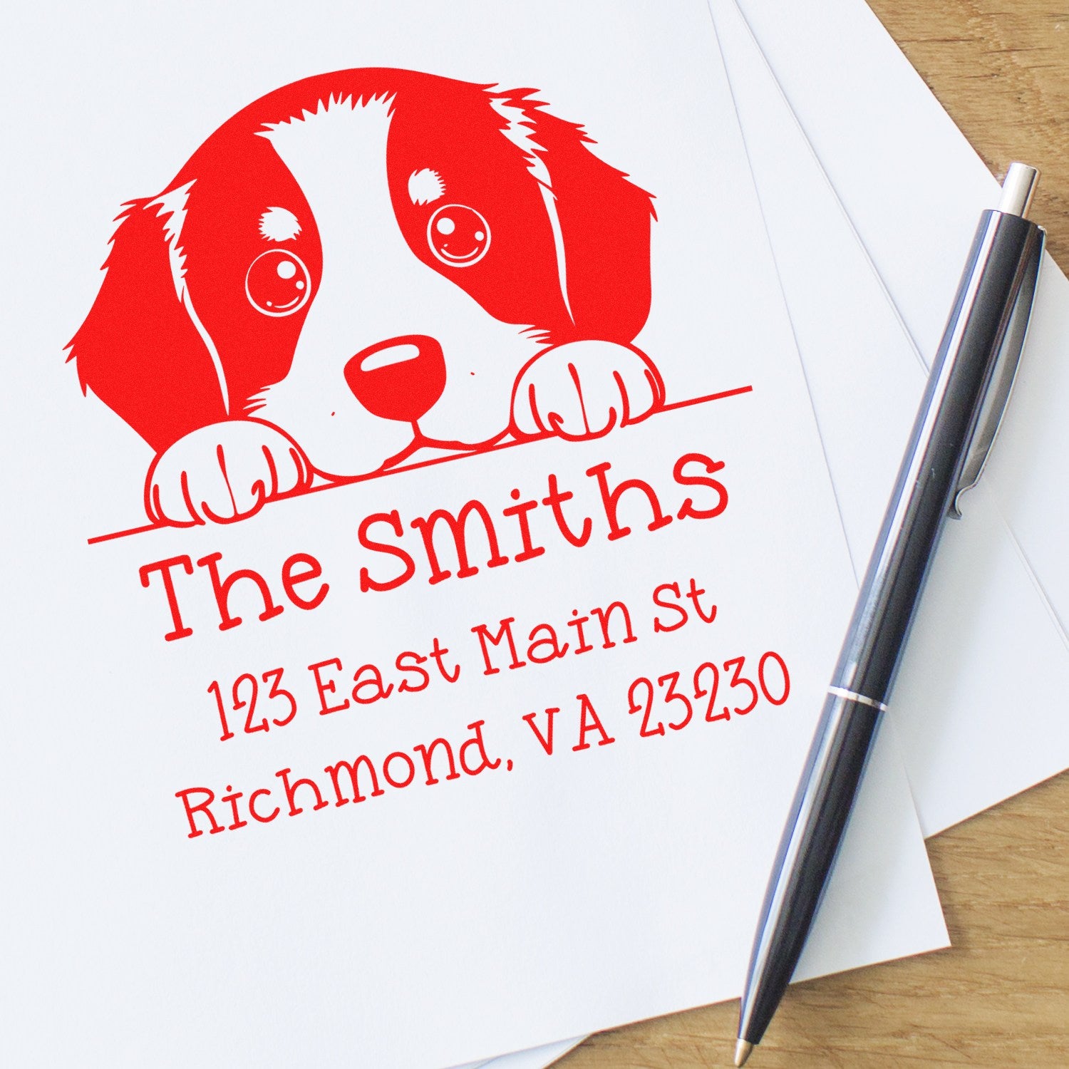 Wood Handle Bernese Mountain Puppy Custom New Address Stamp - Engineer Seal Stamps