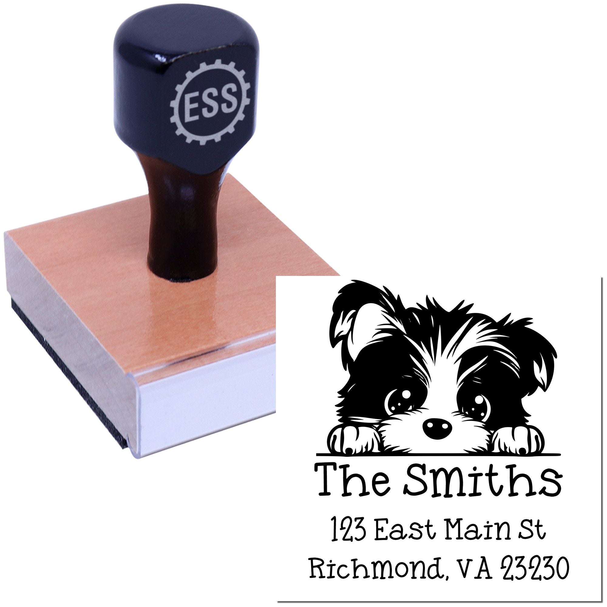 Wood Handle Biewer Terrier Puppy Custom Address Label Stamp - Engineer Seal Stamps