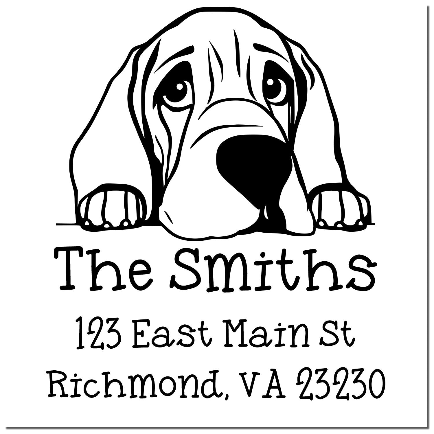 Wood Handle Bloodhound Puppy Custom Address Label Stamp - Engineer Seal Stamps