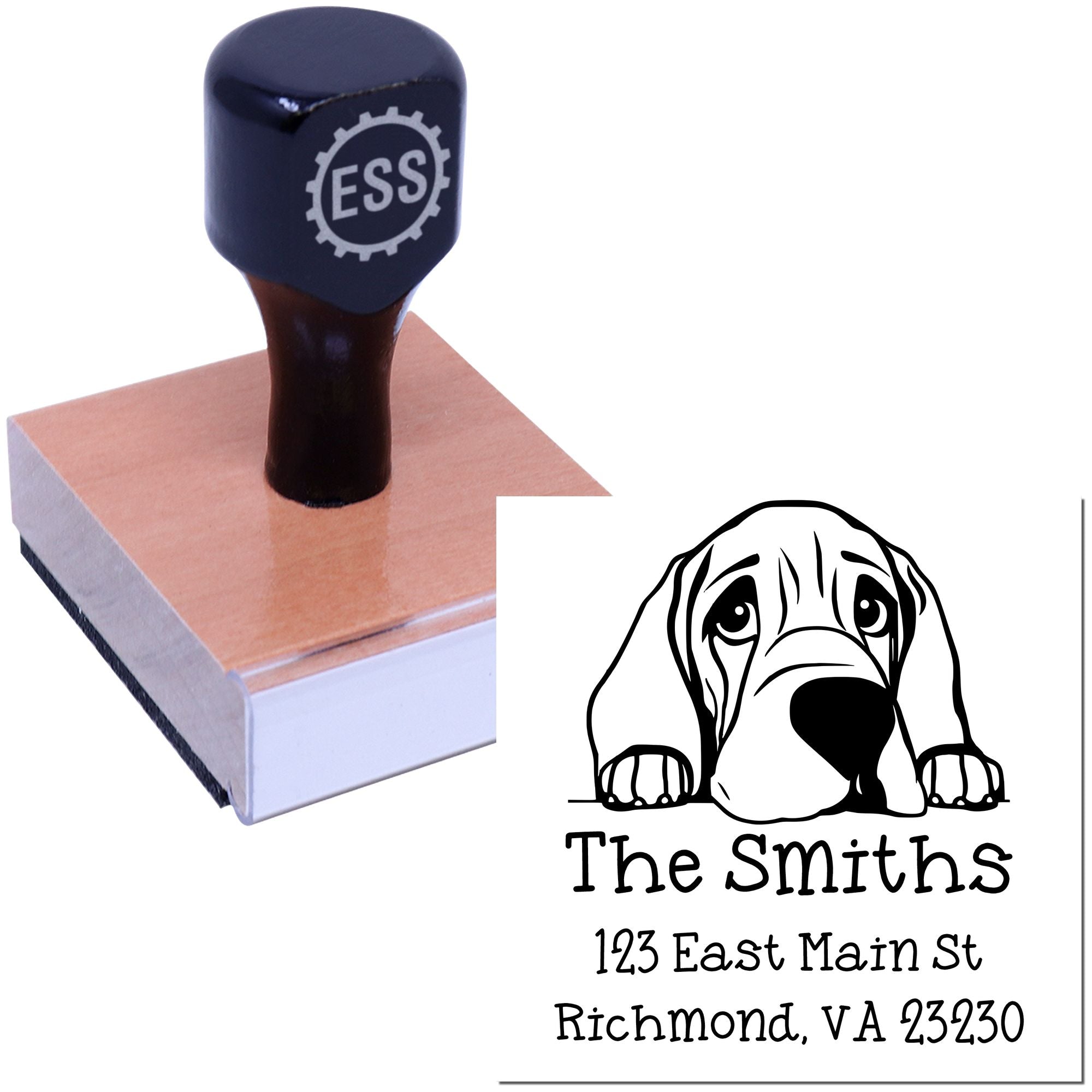 Wood Handle Bloodhound Puppy Custom Address Label Stamp - Engineer Seal Stamps