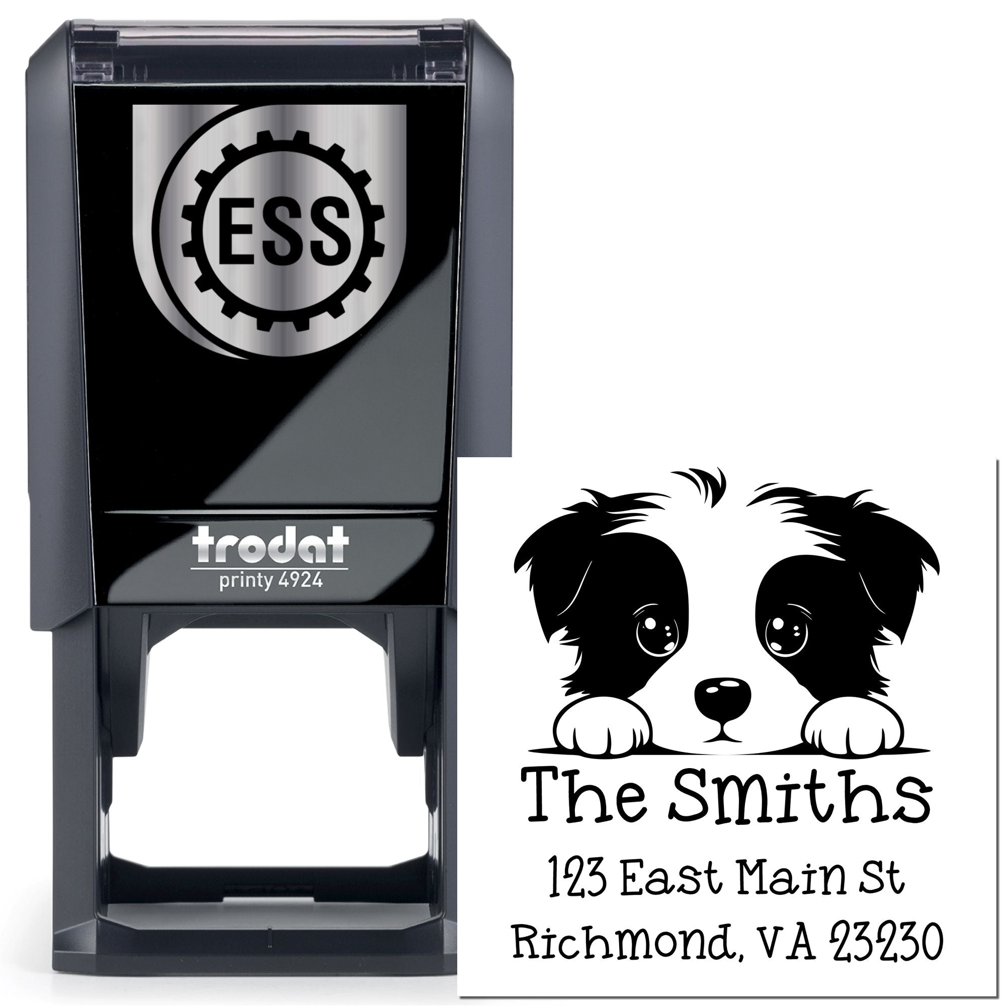 Self-Inking Border Terrier Peeking Puppy Address Label Stamp - Engineer Seal Stamps