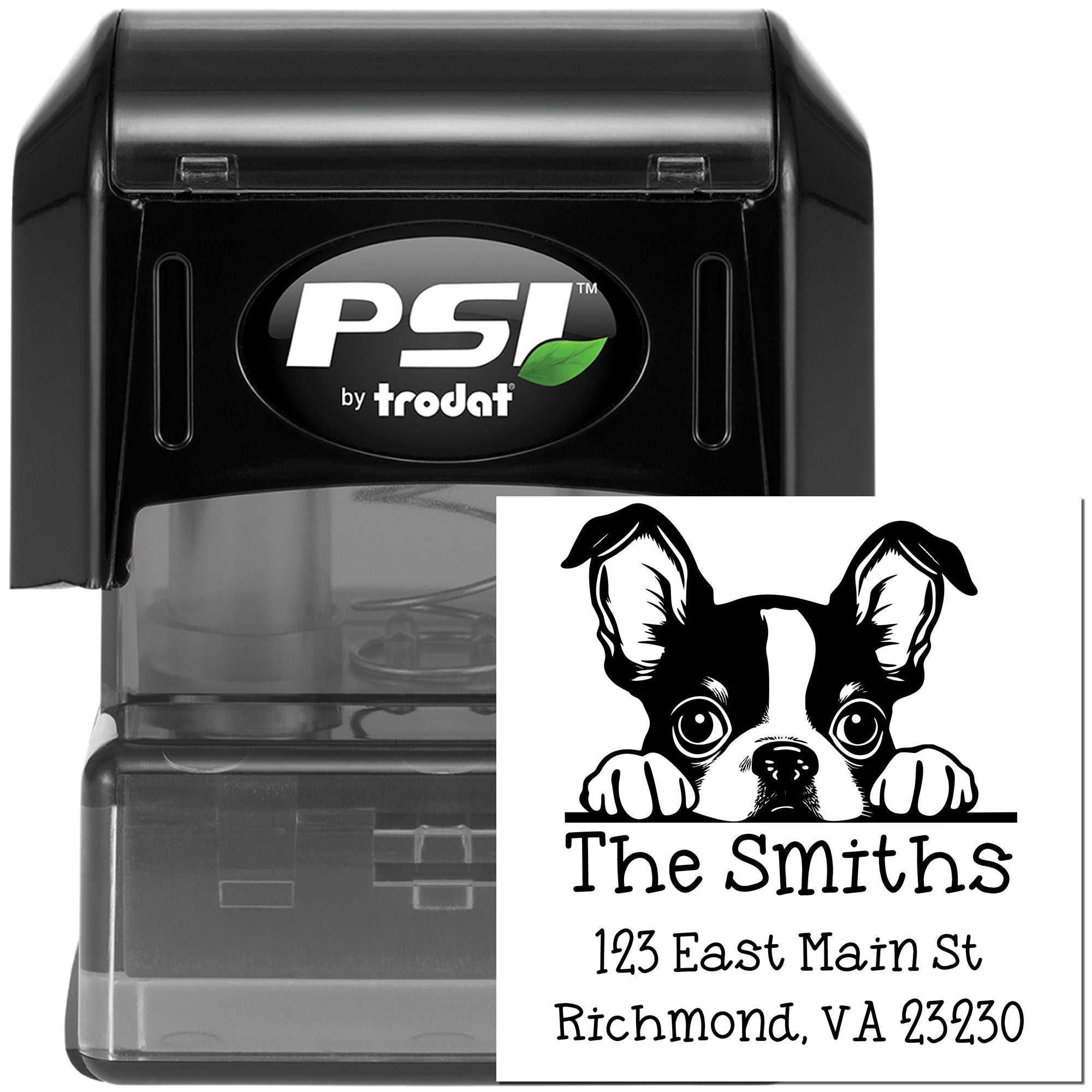 PSI Pre-Inked Boston Terrier Puppy Dog Personalized Address Stamp - Engineer Seal Stamps