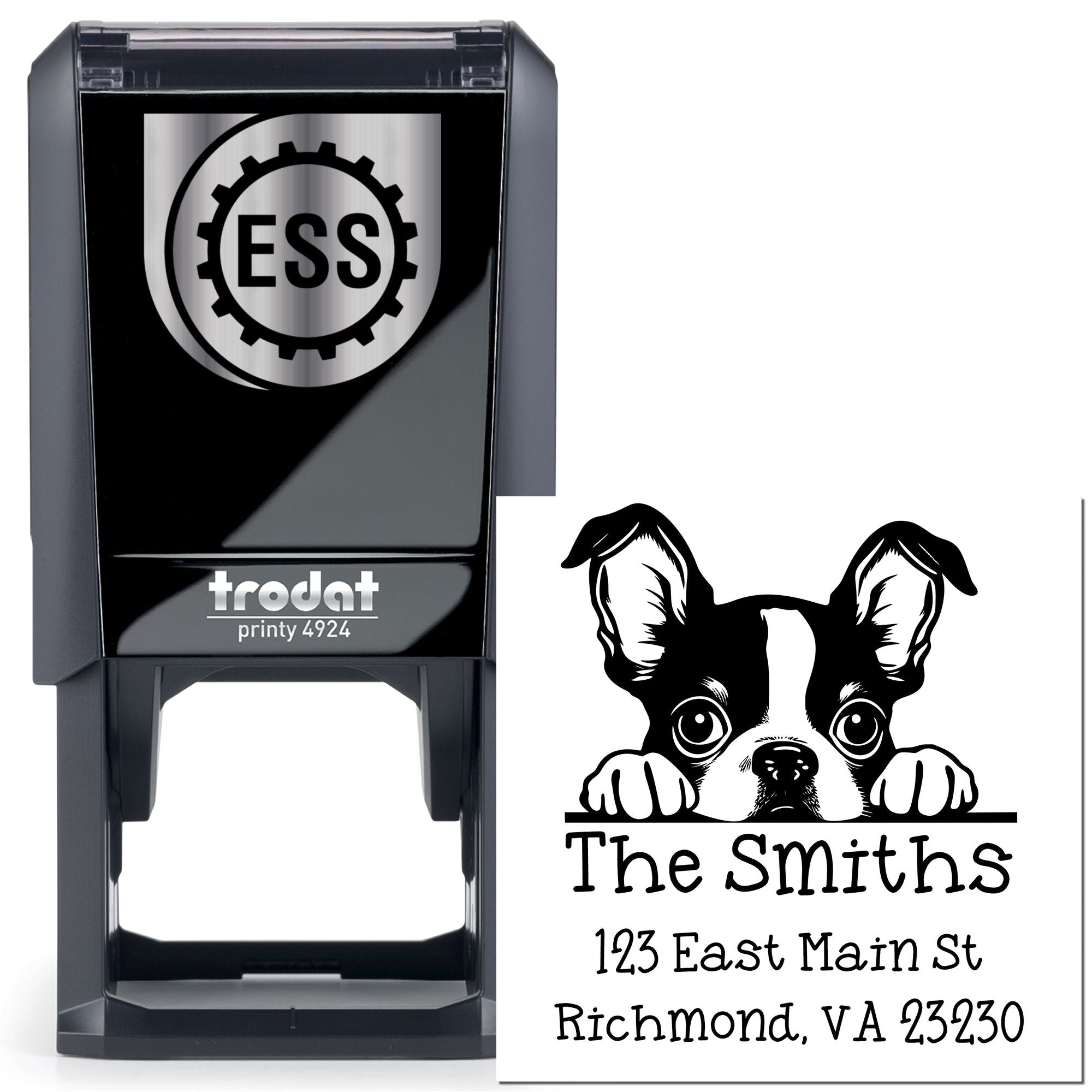 Self-Inking Boston Terrier Peeking Puppy Address Return Stamp - Engineer Seal Stamps