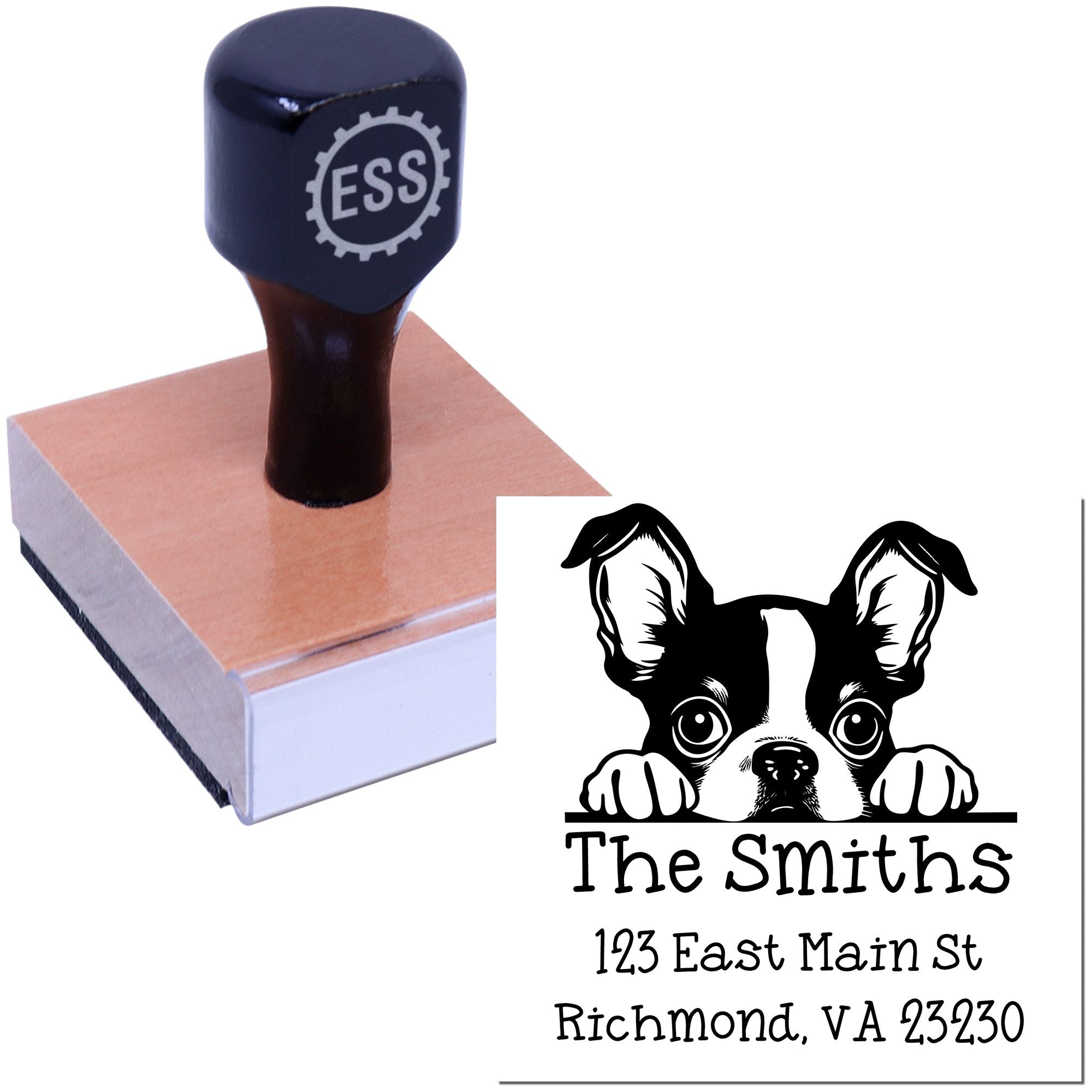 Wood Handle Boston Terrier Puppy Custom Inked Stamp - Engineer Seal Stamps