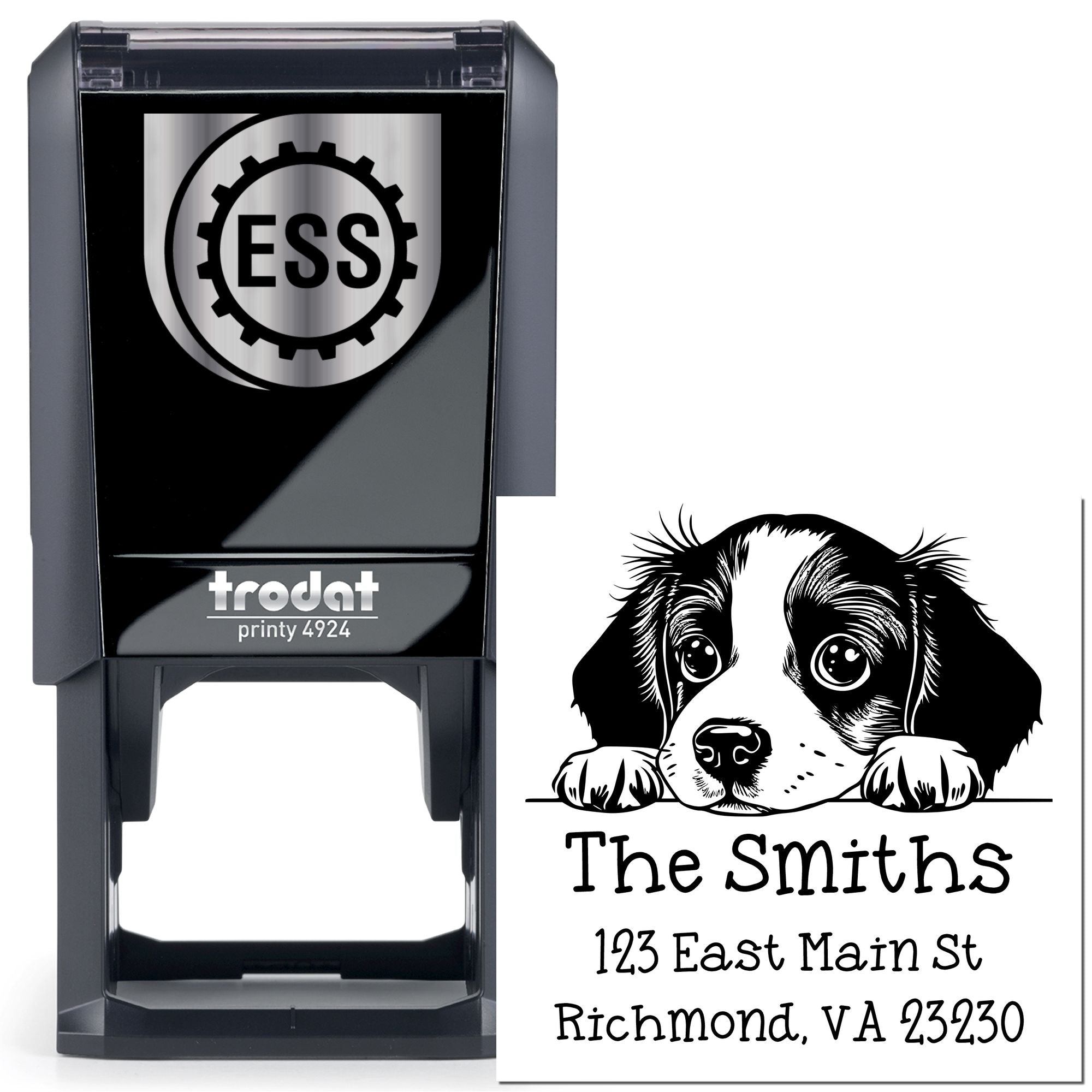 Self-Inking Brittany Peeking Puppy Custom Return Address Stamp - Engineer Seal Stamps