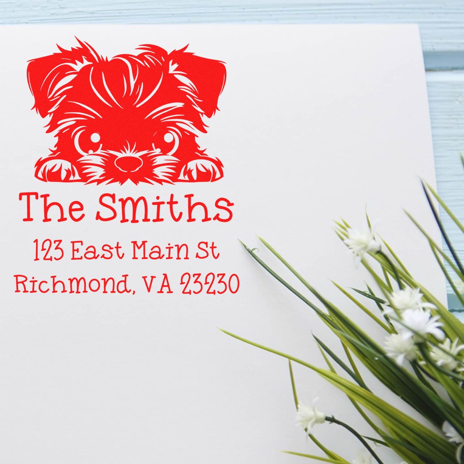 Wood Handle Brussels Griffon Puppy Custom Refillable Address Stamp - Engineer Seal Stamps
