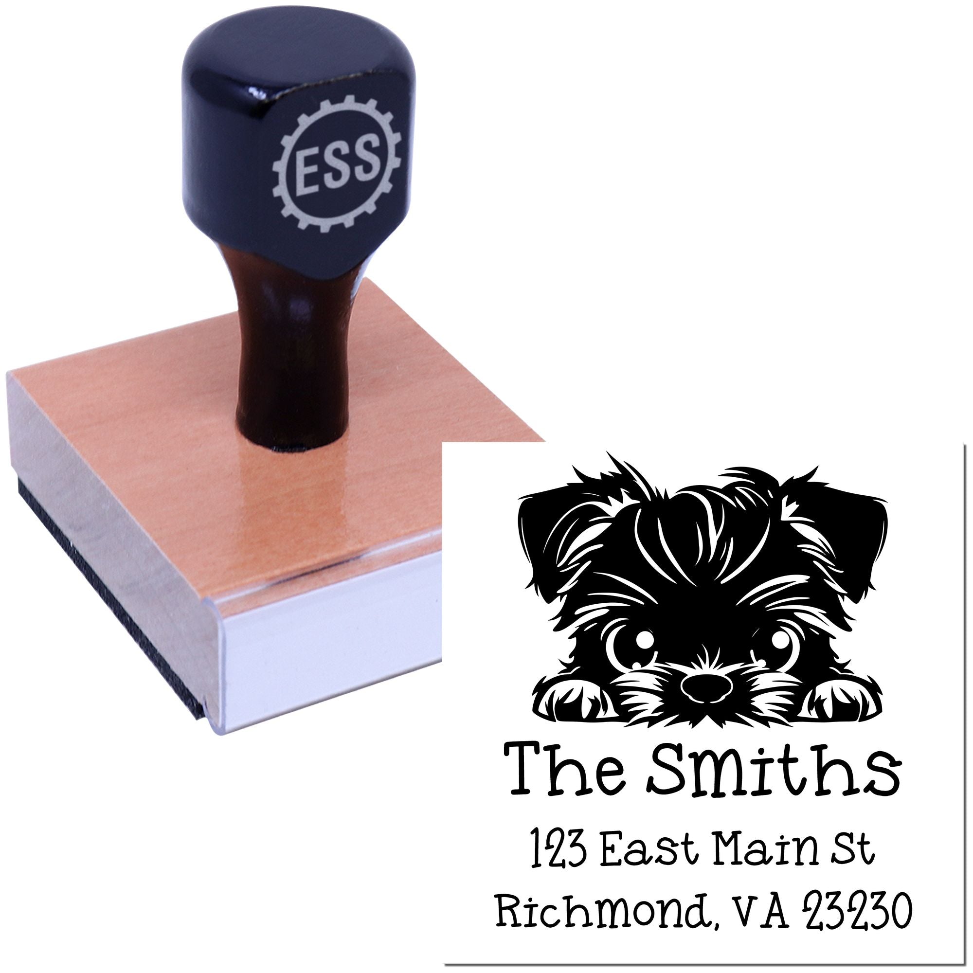 Wood Handle Brussels Griffon Puppy Custom Refillable Address Stamp - Engineer Seal Stamps