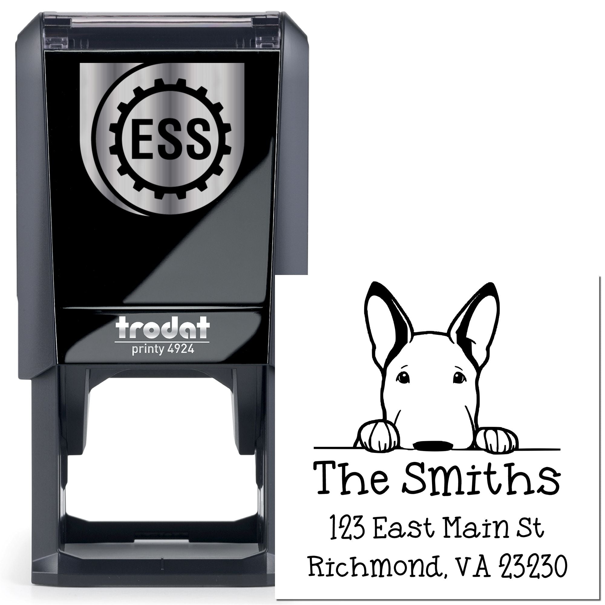 Self-Inking Bull Terrier Peeking Puppy Refillable Address Stamp - Engineer Seal Stamps