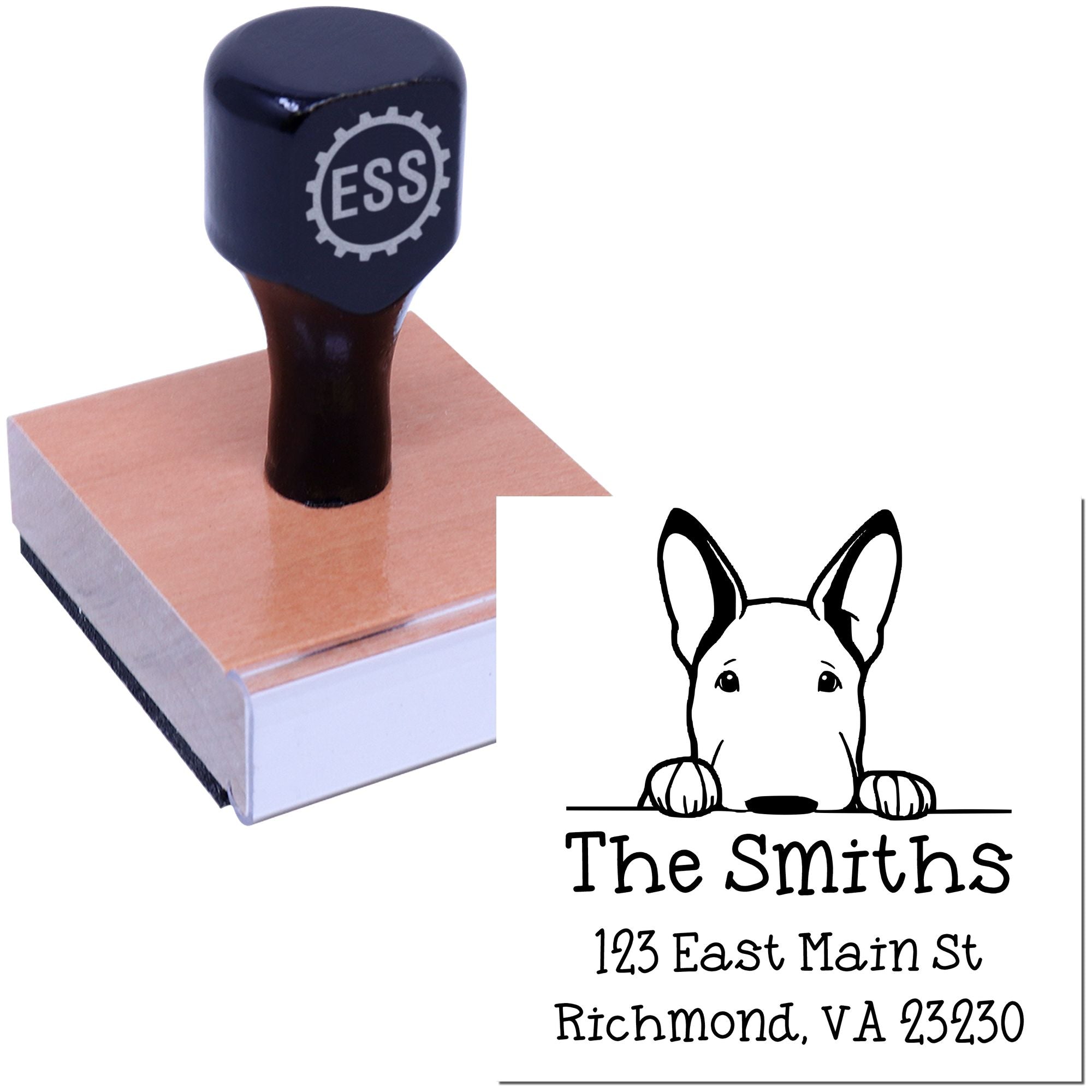 Wood Handle Bull Terrier Puppy Custom Easy-To-Use Address Stamp - Engineer Seal Stamps