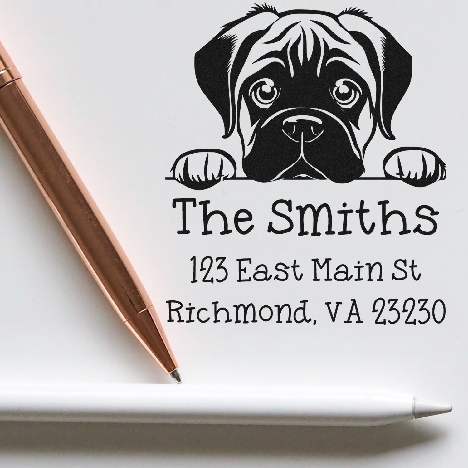 Wood Handle Bullmastiff Puppy Custom High-Quality Address Stamp - Engineer Seal Stamps