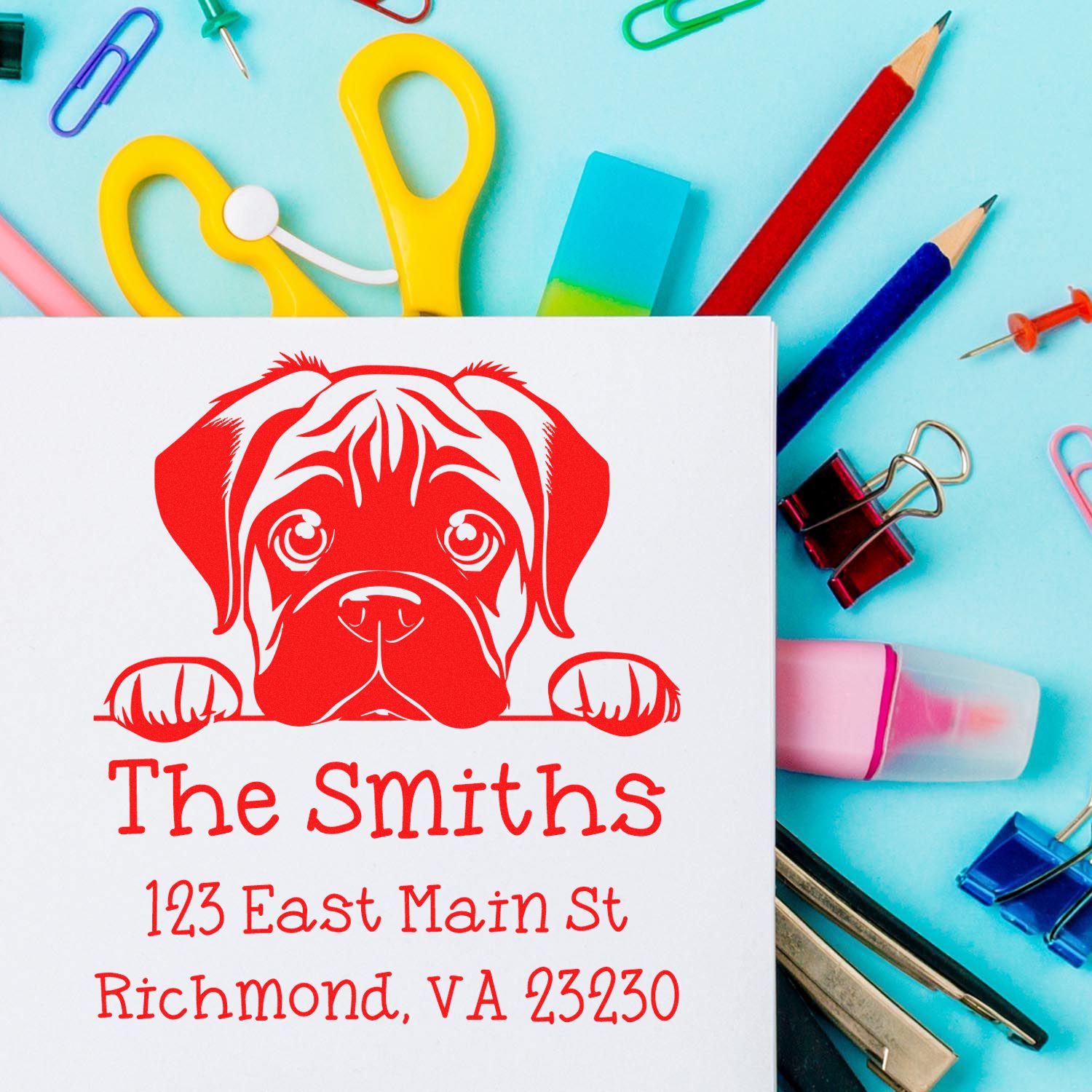 Wood Handle Bullmastiff Puppy Custom High-Quality Address Stamp - Engineer Seal Stamps