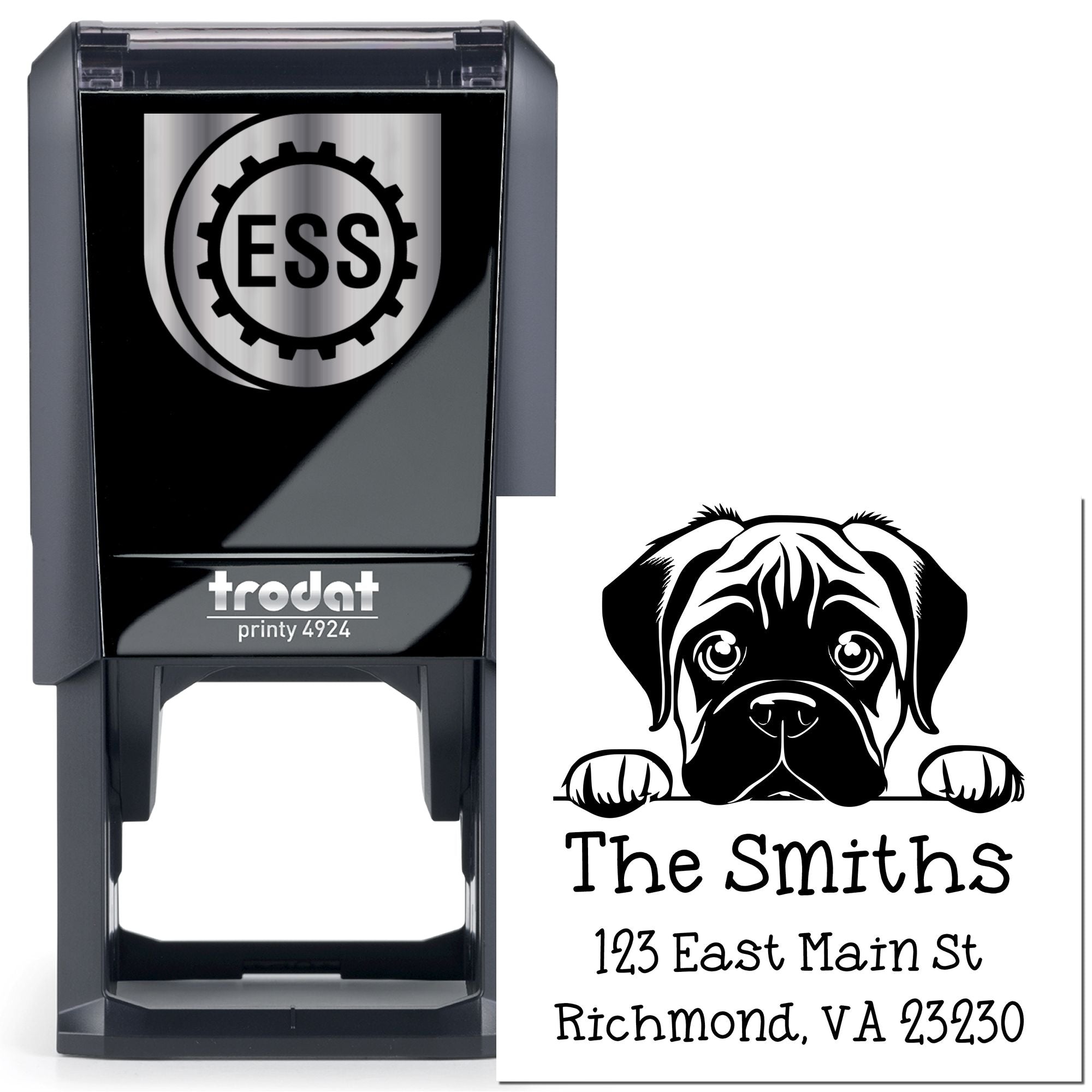 Self-Inking Bullmastiff Peeking Puppy Easy-To-Use Address Stamp - Engineer Seal Stamps