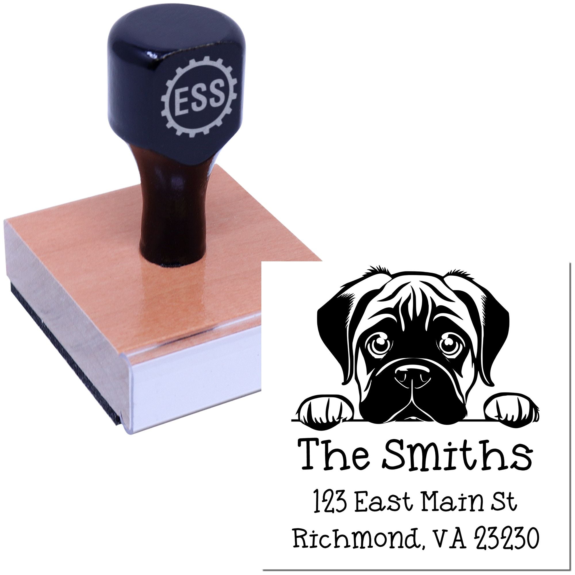 Wood Handle Bullmastiff Puppy Custom High-Quality Address Stamp - Engineer Seal Stamps