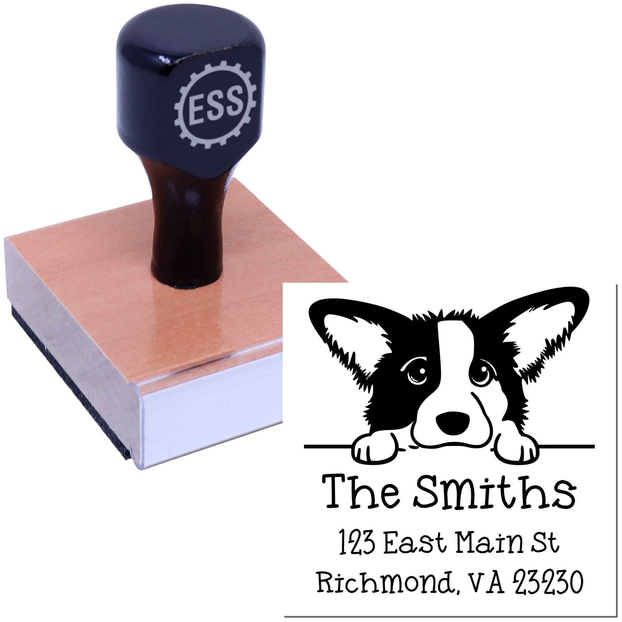 Wood Handle Cardigan Welsh Corgi Puppy Custom Mailing Stamp - Engineer Seal Stamps