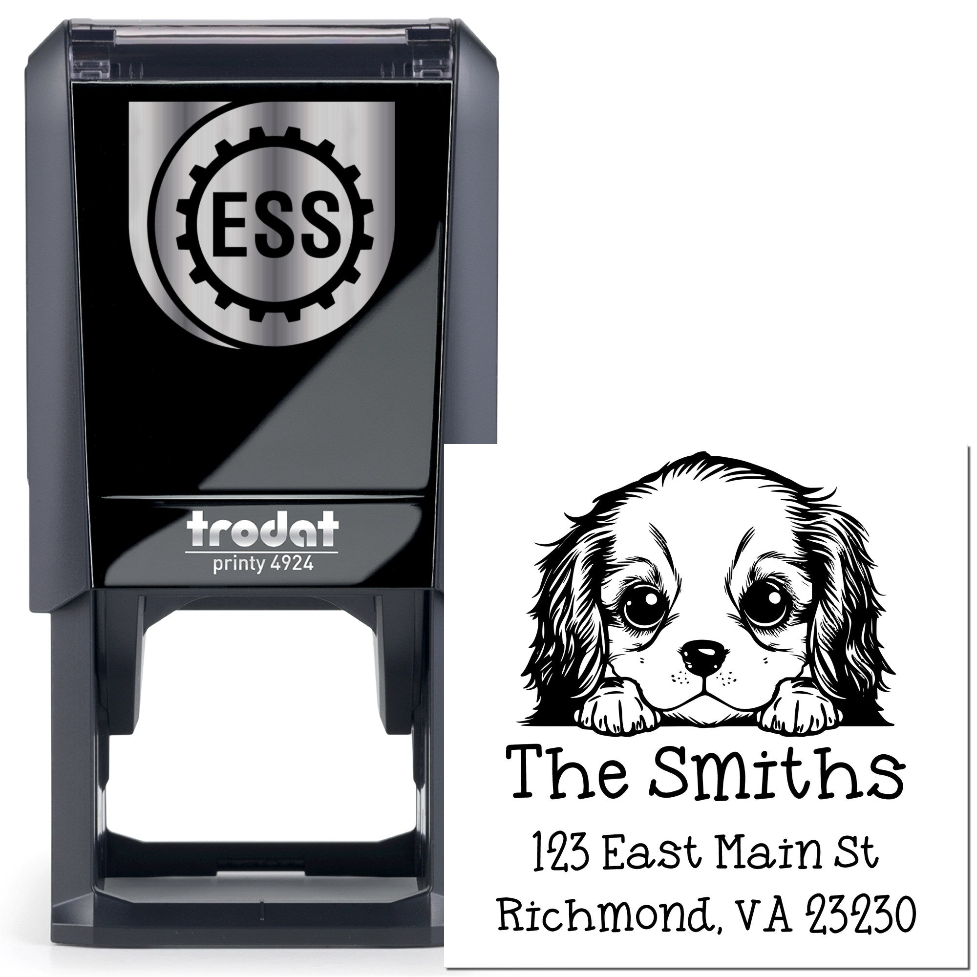 Self-Inking Cavalier King Charles Spaniel Peeking Puppy House Address Stamp - Engineer Seal Stamps