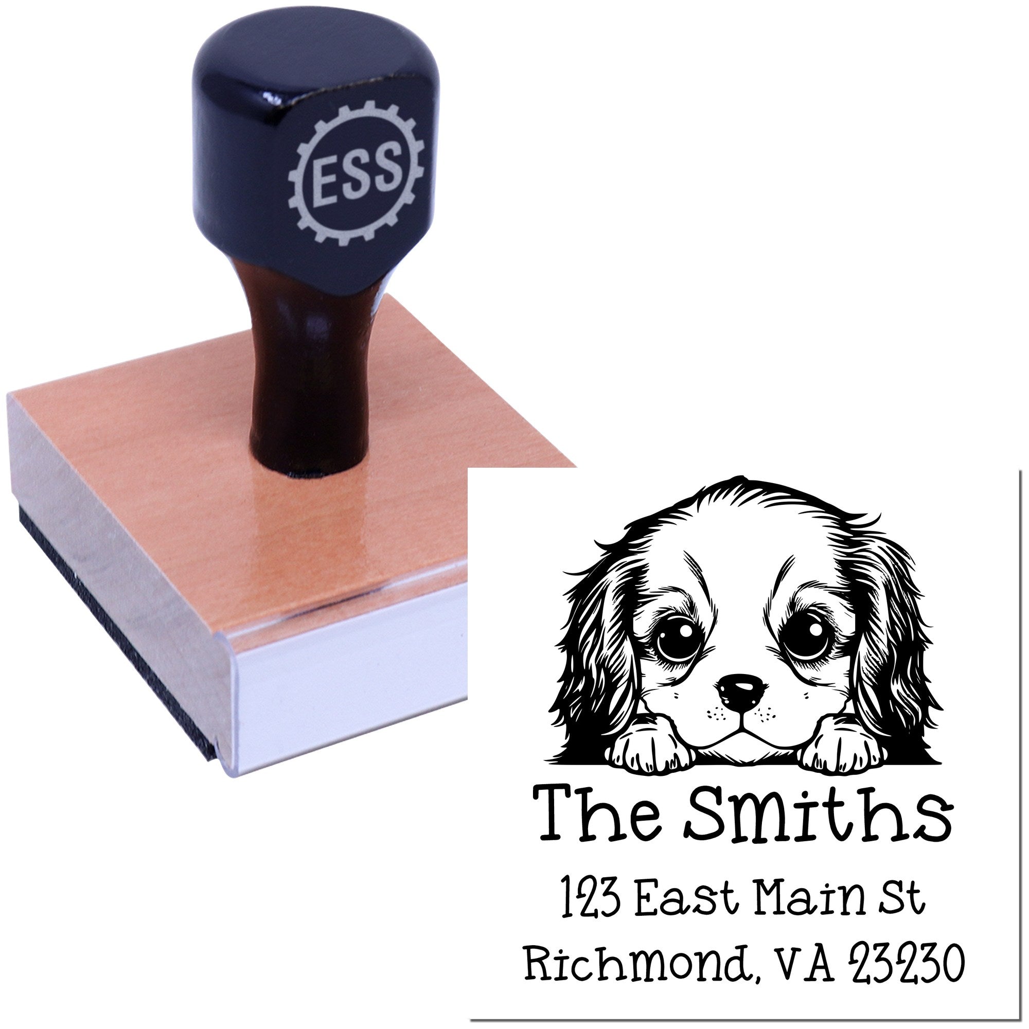 Wood Handle Cavalier King Charles Spaniel Puppy Custom Home Address Stamp - Engineer Seal Stamps