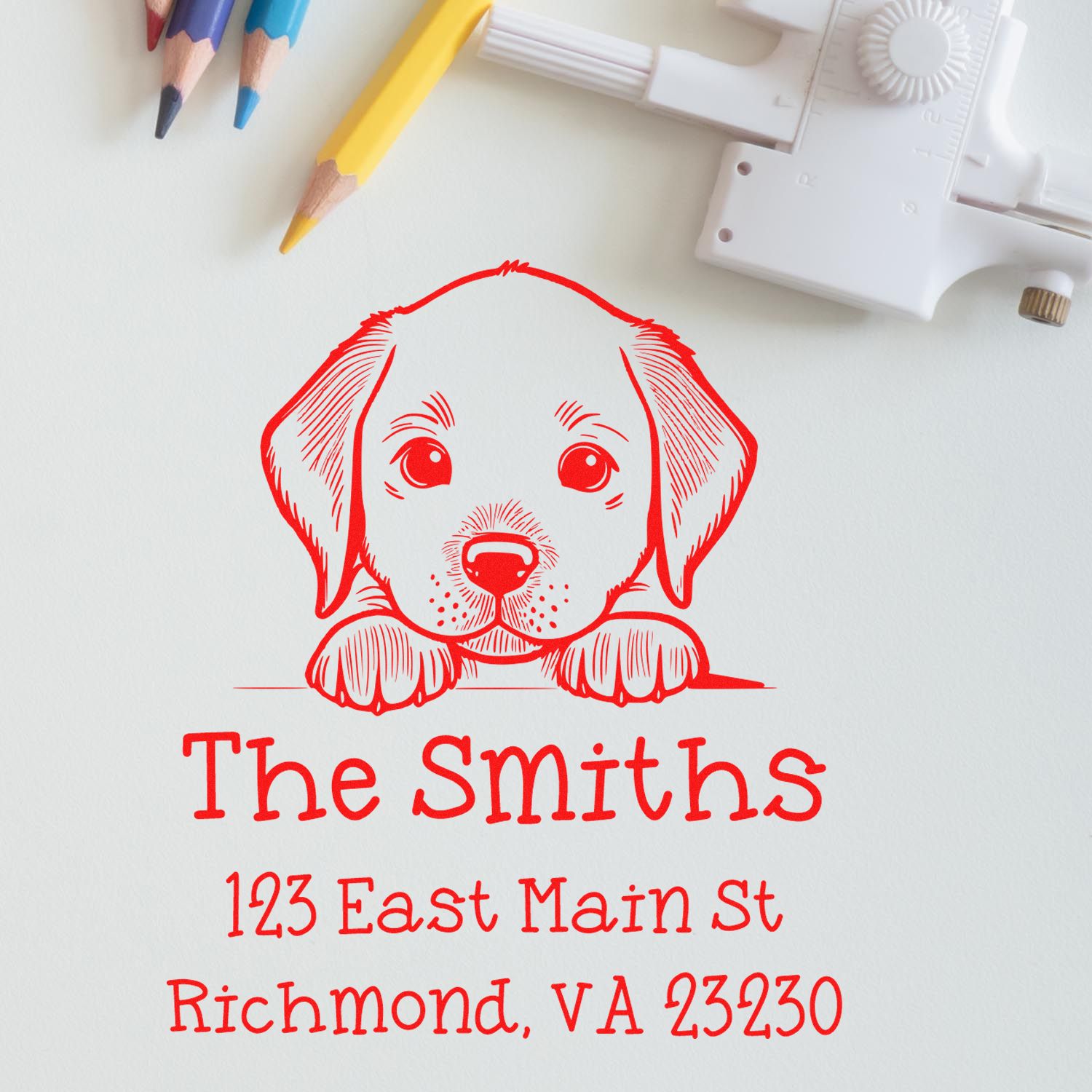 Wood Handle Chesapeake Bay Retriever Puppy Custom Mailing Address Stamp - Engineer Seal Stamps