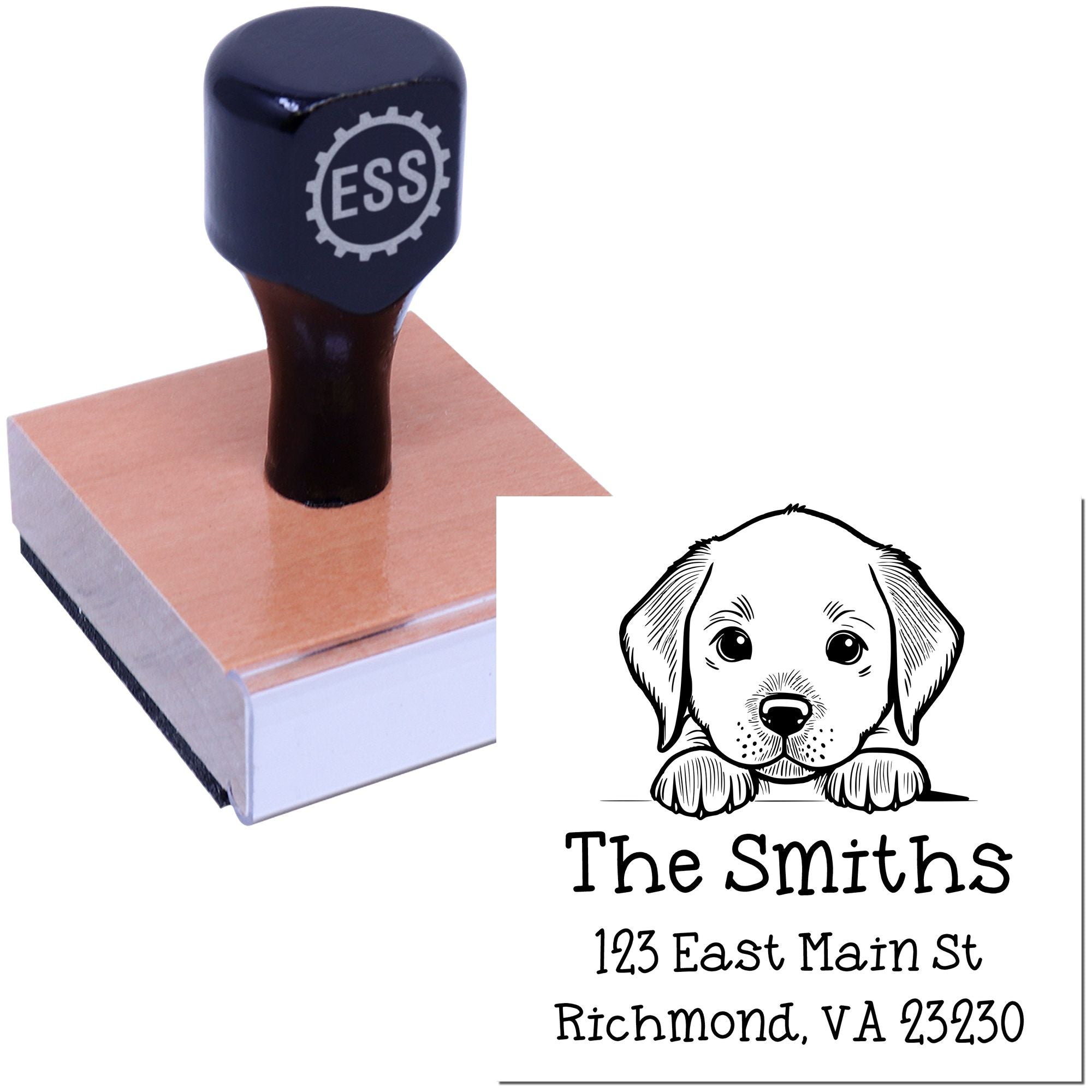 Wood Handle Chesapeake Bay Retriever Puppy Custom Mailing Address Stamp - Engineer Seal Stamps