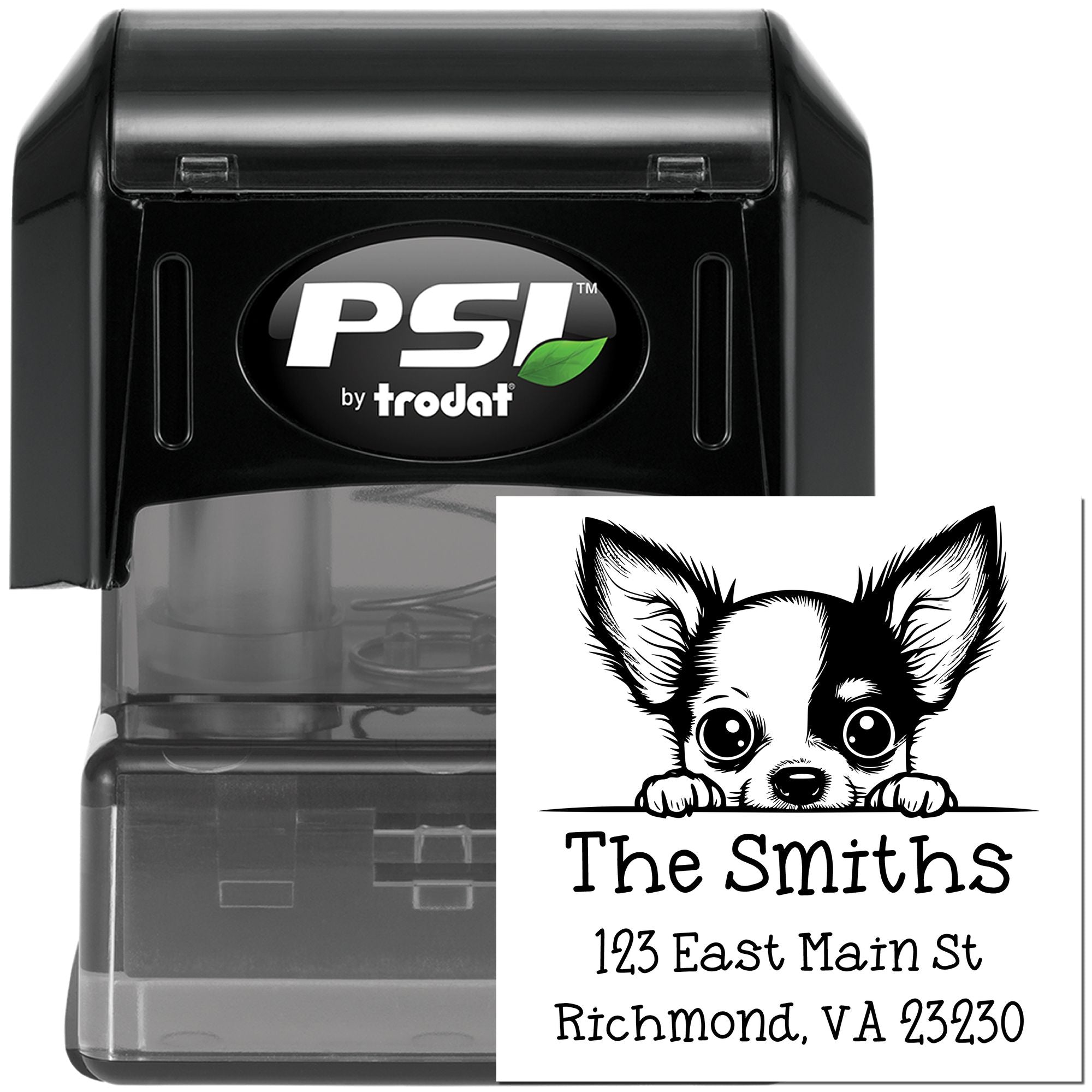 PSI Pre-Inked Chihuahua Puppy Dog Personalized Home Address Stamp - Engineer Seal Stamps