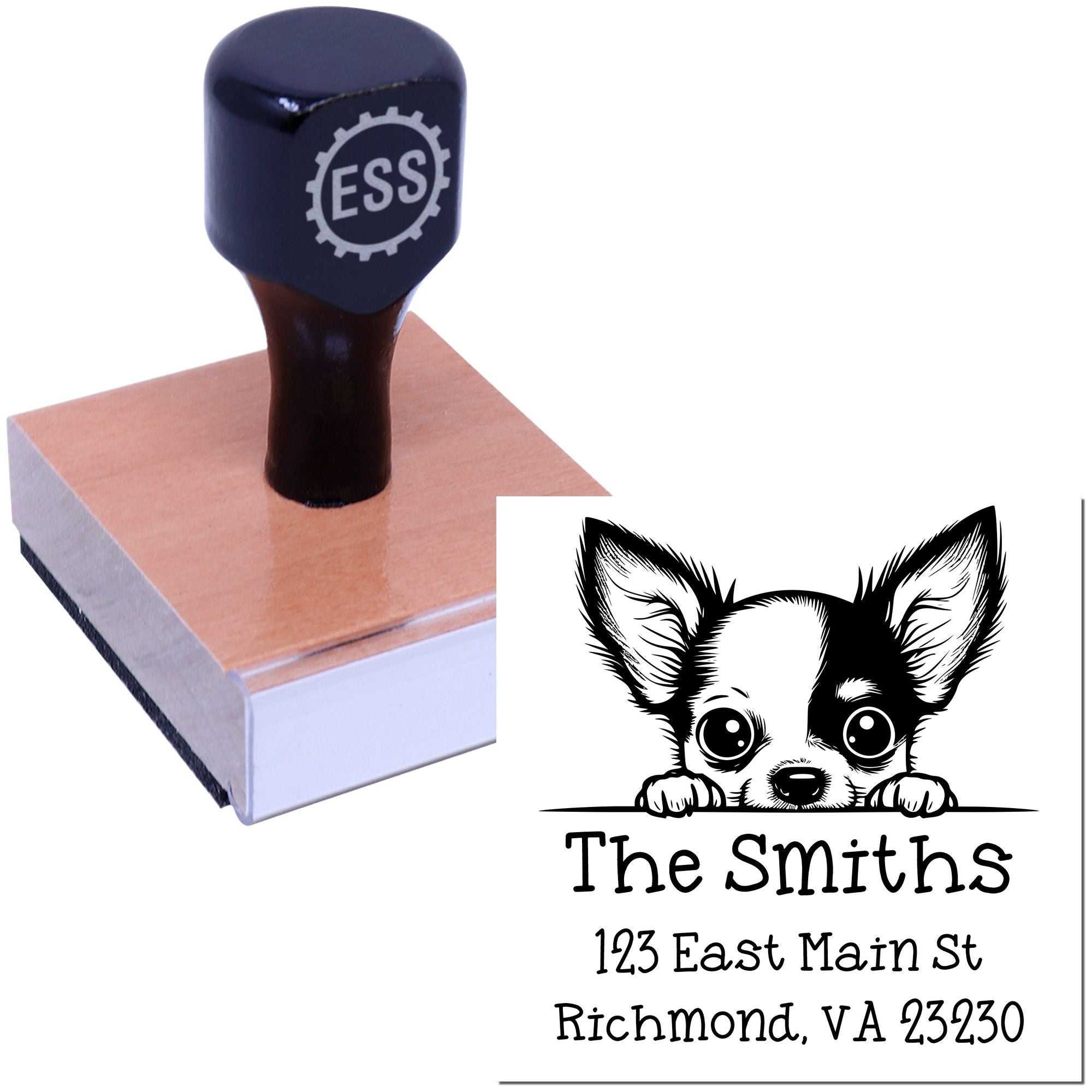 Wood Handle Chihuahua Puppy Custom New Address Stamp - Engineer Seal Stamps