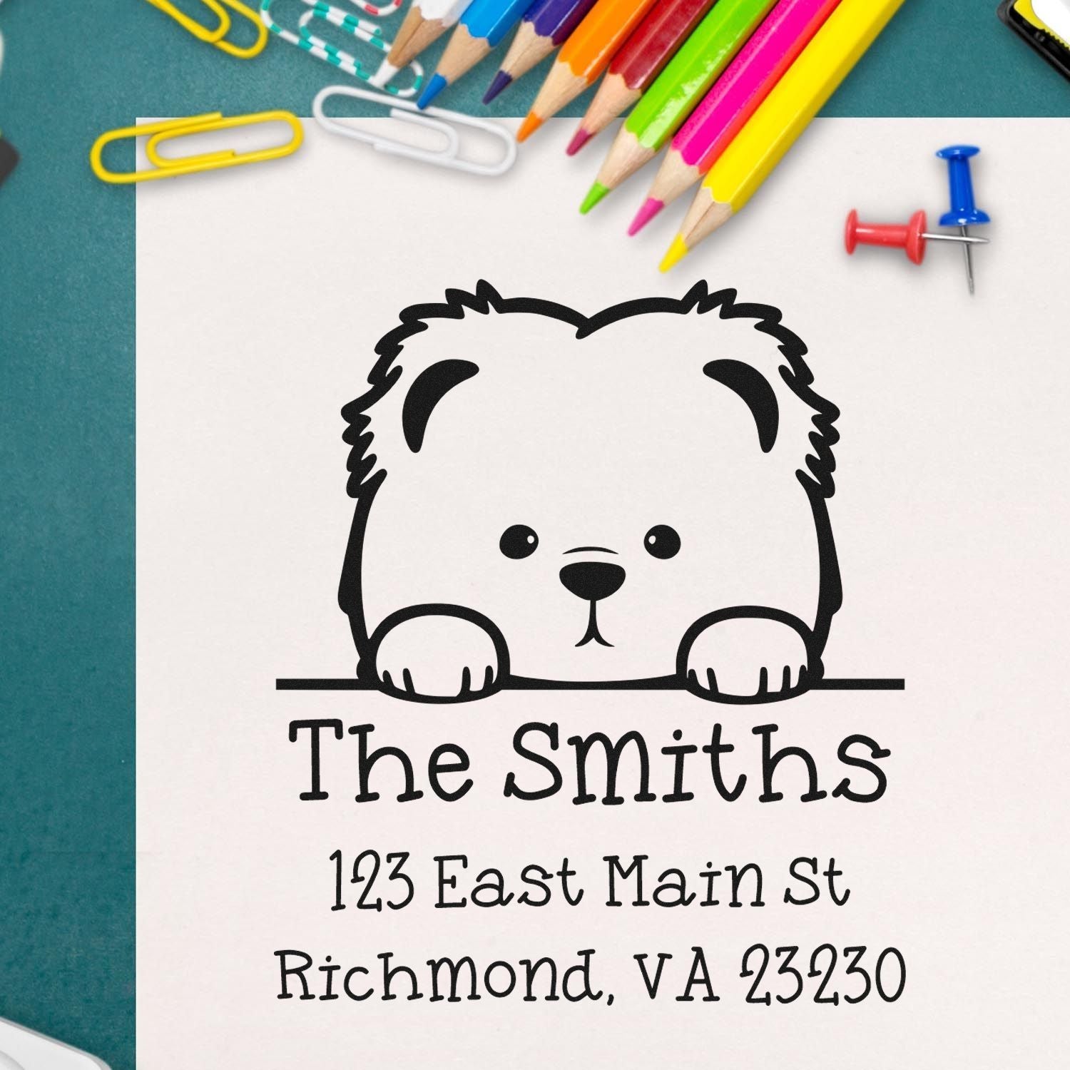 PSI Pre-Inked Chow Chow Puppy Dog Personalized Mailing Label Stamp - Engineer Seal Stamps