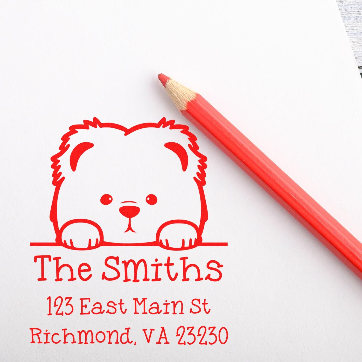 Self-Inking Chow Chow Peeking Puppy Mail Label Stamp - Engineer Seal Stamps