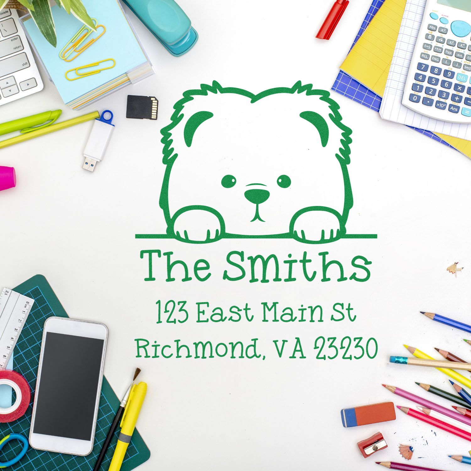 PSI Pre-Inked Chow Chow Puppy Dog Personalized Mailing Label Stamp - Engineer Seal Stamps