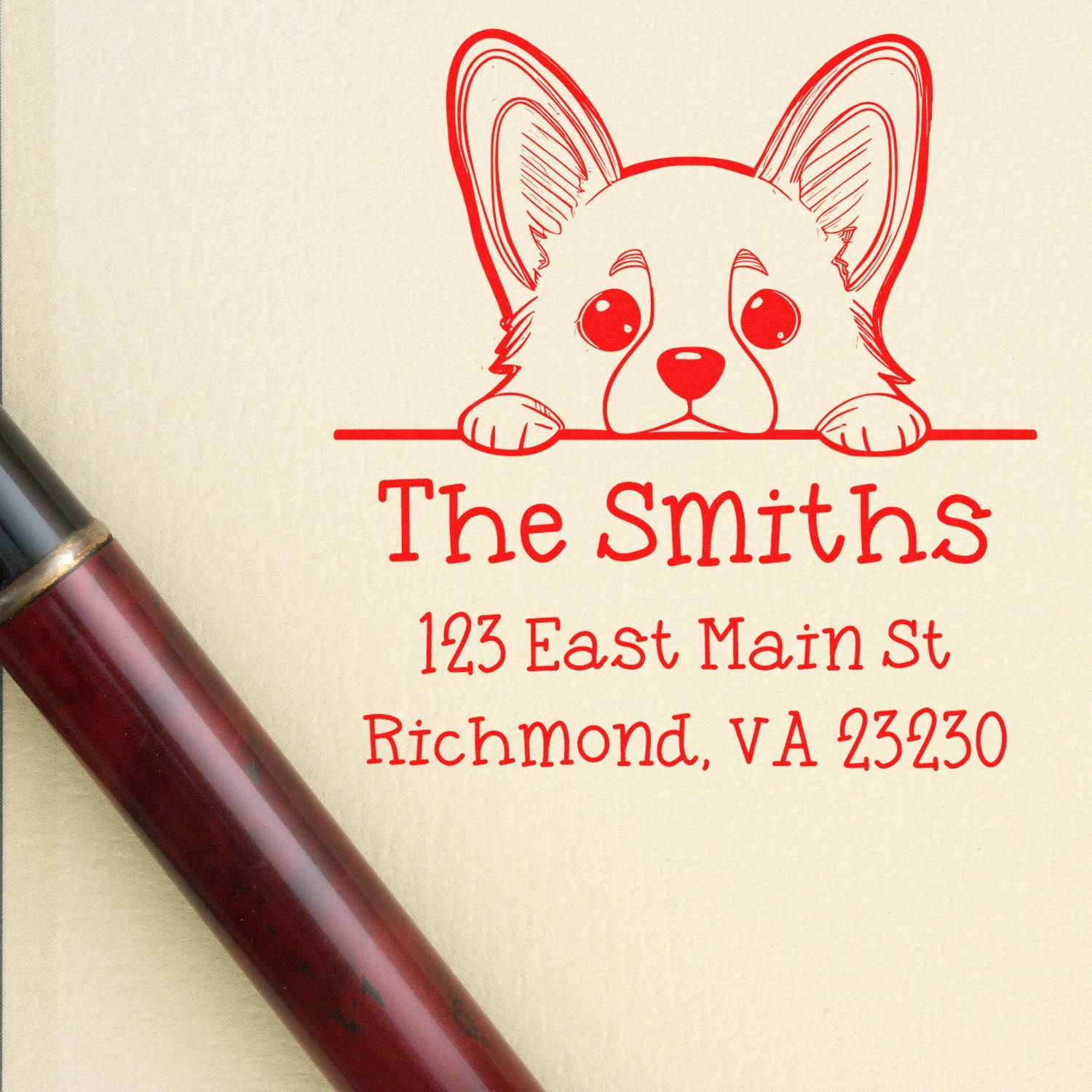 Wood Handle Corgi Puppy Customized Name and Address Stamp - Engineer Seal Stamps