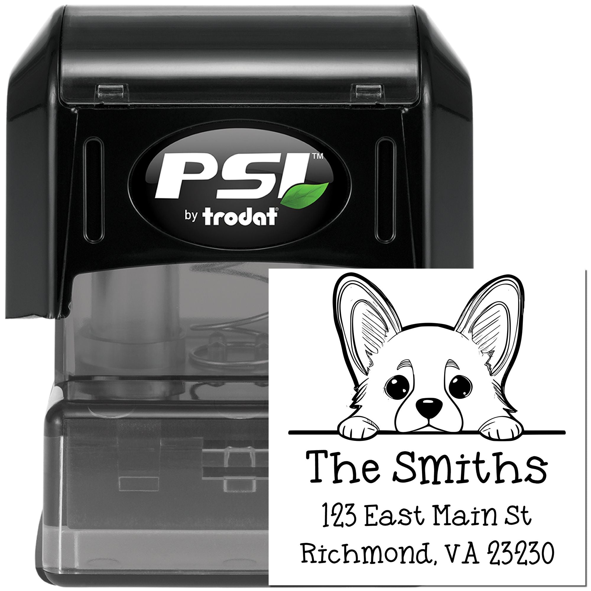 PSI Pre-Inked Corgi Puppy Dog Address Stamp - Engineer Seal Stamps