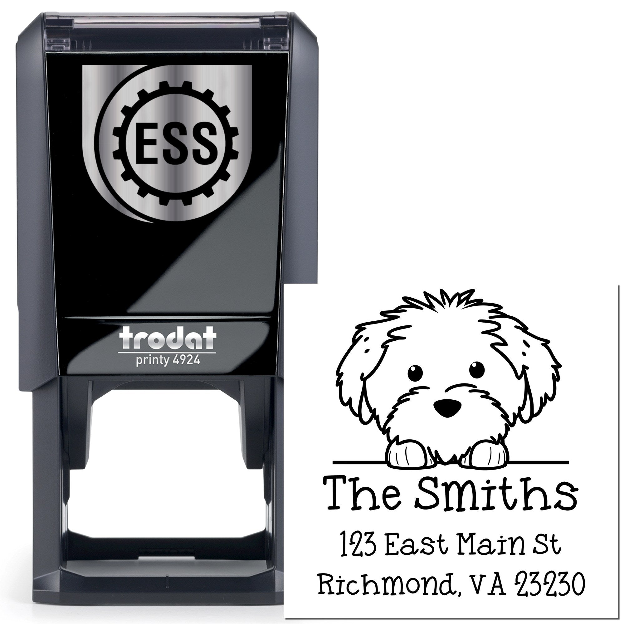 Self-Inking Cotton De Tulear Peeking Puppy Custom Name and Address Stamp - Engineer Seal Stamps