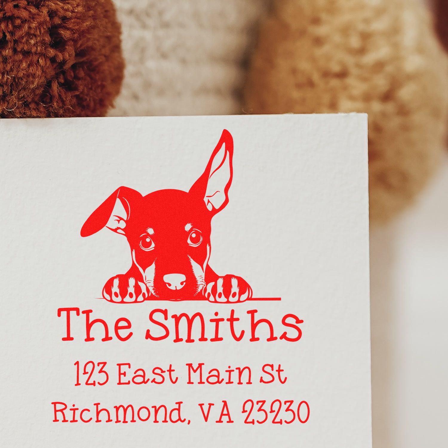 Wood Handle Doberman Pinscher Puppy Customized New Home Address Stamp - Engineer Seal Stamps