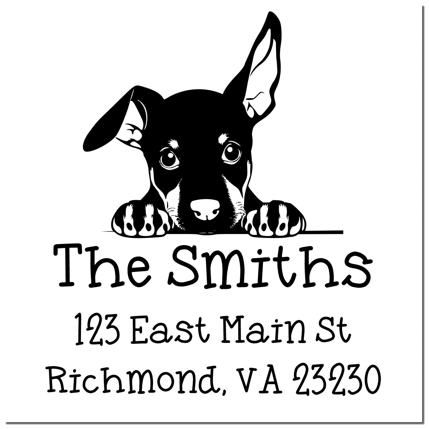 Wood Handle Doberman Pinscher Puppy Customized New Home Address Stamp - Engineer Seal Stamps