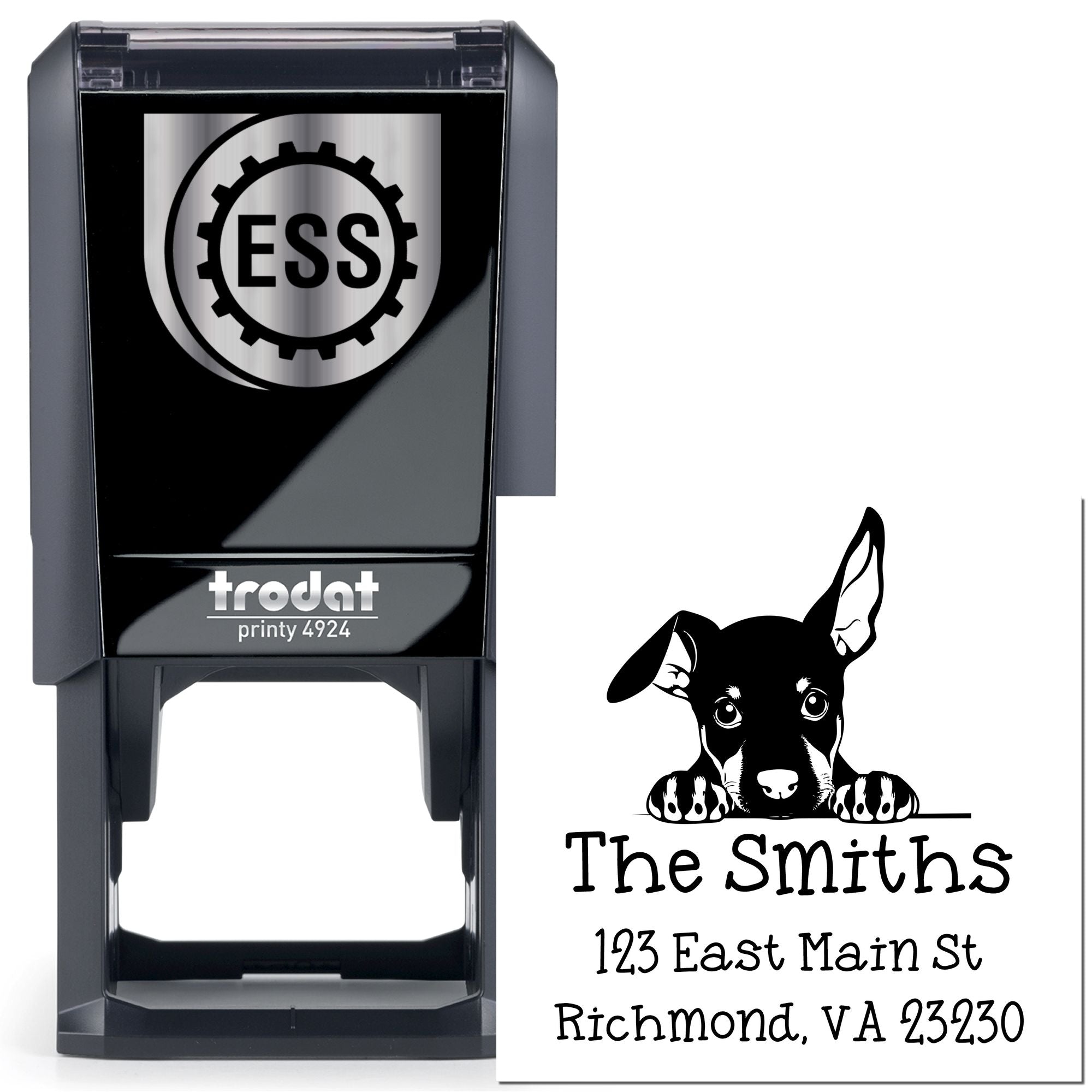 Self-Inking Doberman Pinscher Peeking Puppy Custom Home Address Stamp - Engineer Seal Stamps