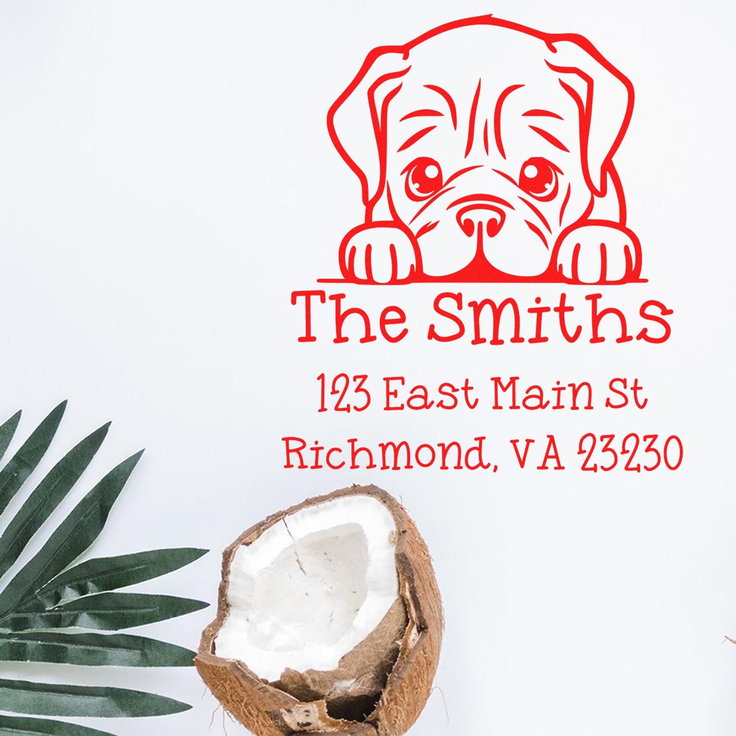 Wood Handle Dogue De Bordeaux Puppy Customized Mailing Address Stamp - Engineer Seal Stamps