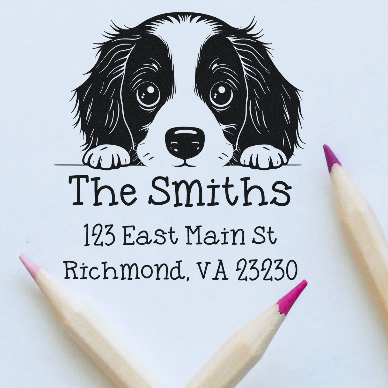 Wood Handle English Springer Spaniel Puppy Customized Address Label Stamp - Engineer Seal Stamps