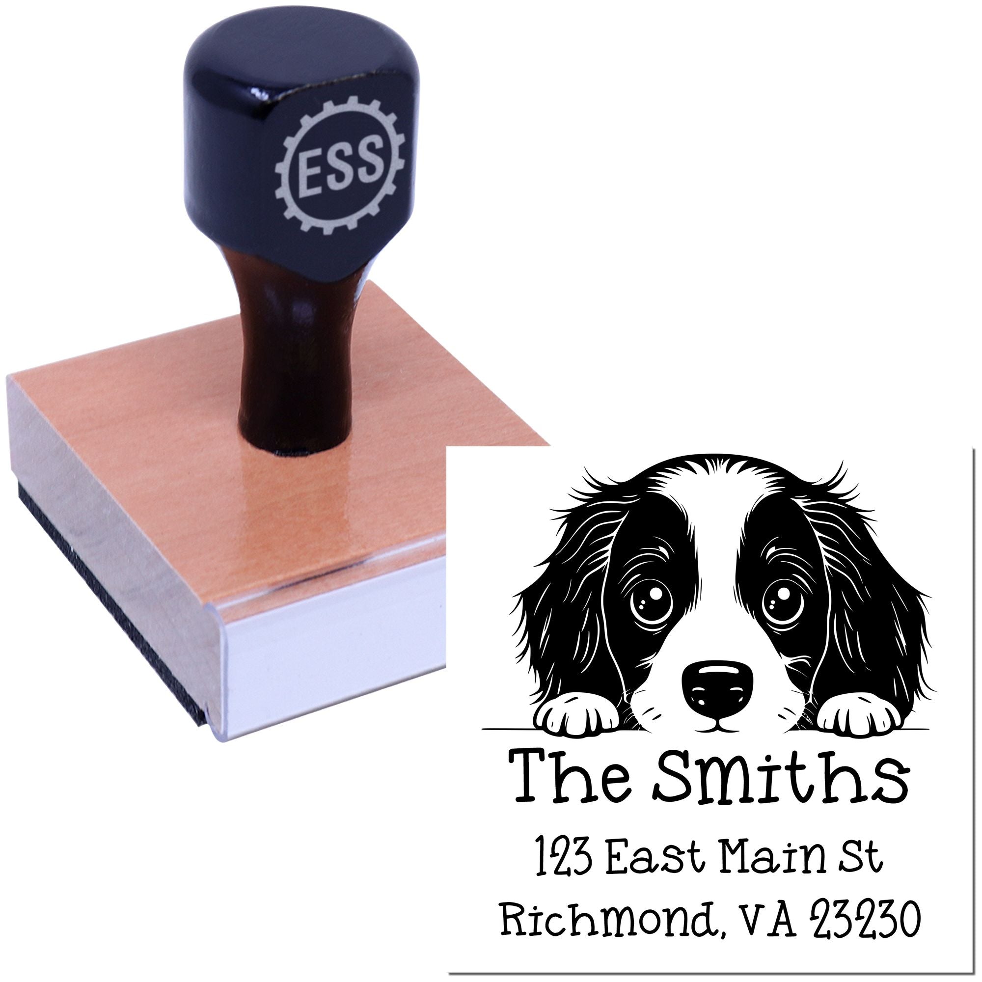 Wood Handle English Springer Spaniel Puppy Customized Address Label Stamp - Engineer Seal Stamps